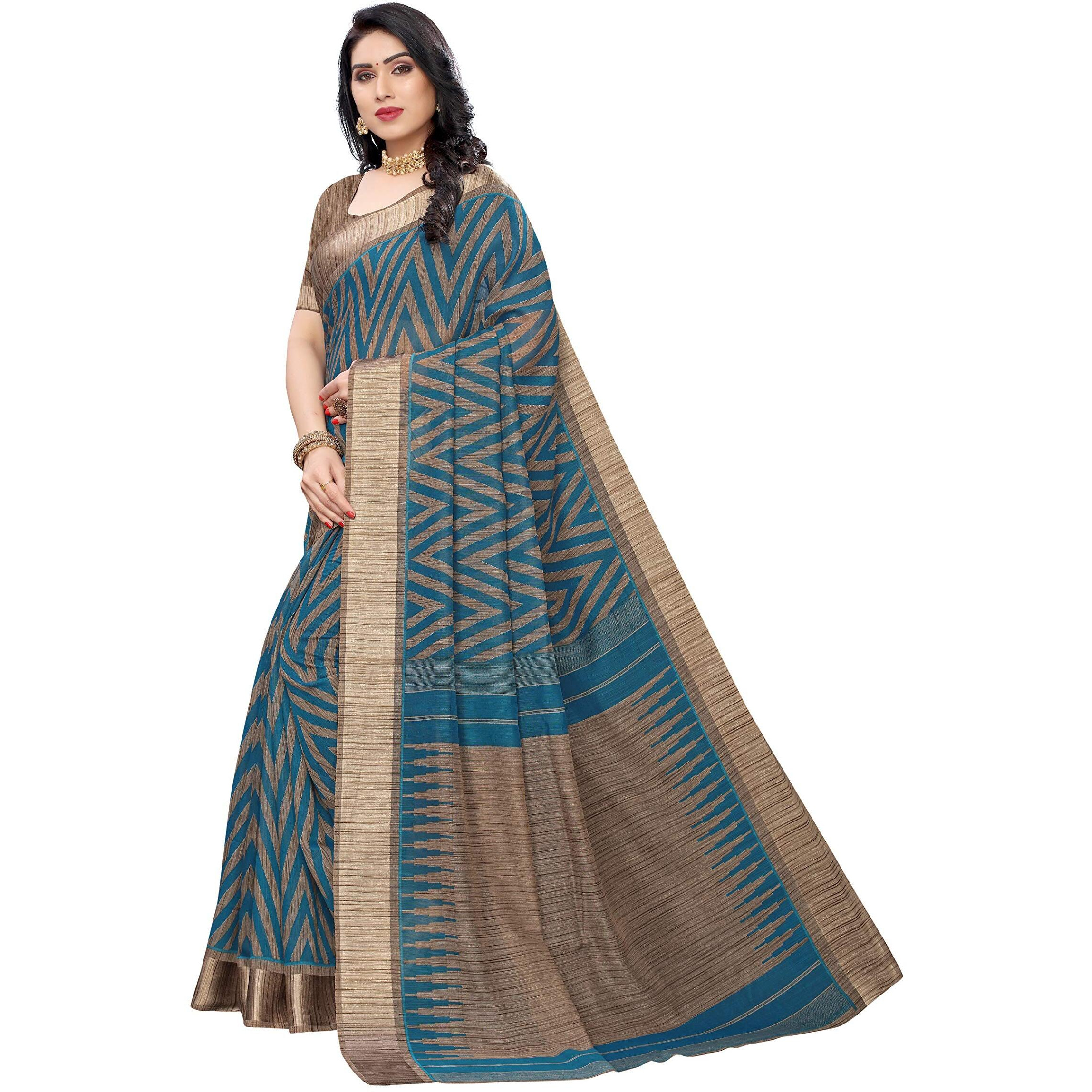 Yashika Womens Linen Blend Woven Standard Length Saree (Bee Rama, Green