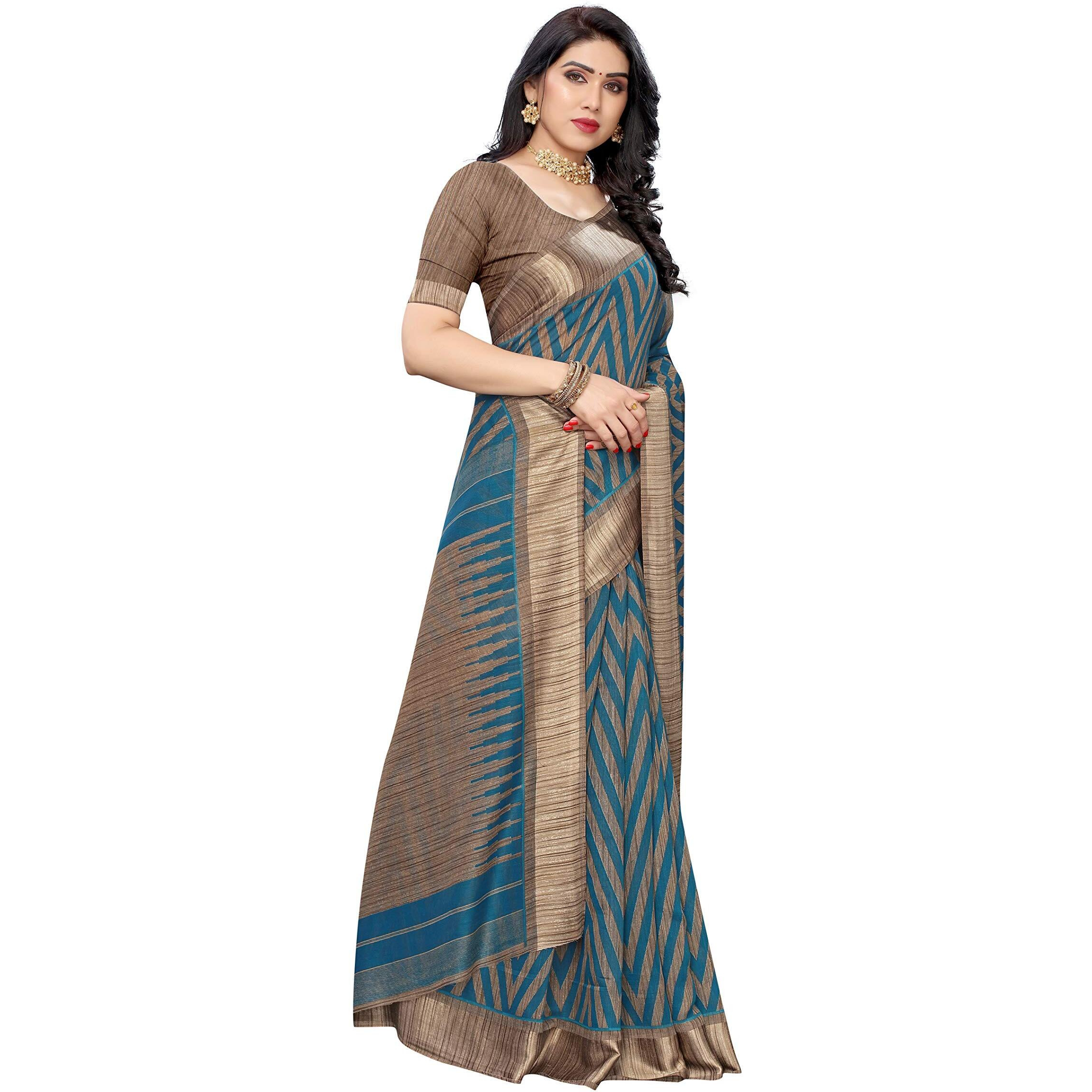 Yashika Womens Linen Blend Woven Standard Length Saree (Bee Rama, Green