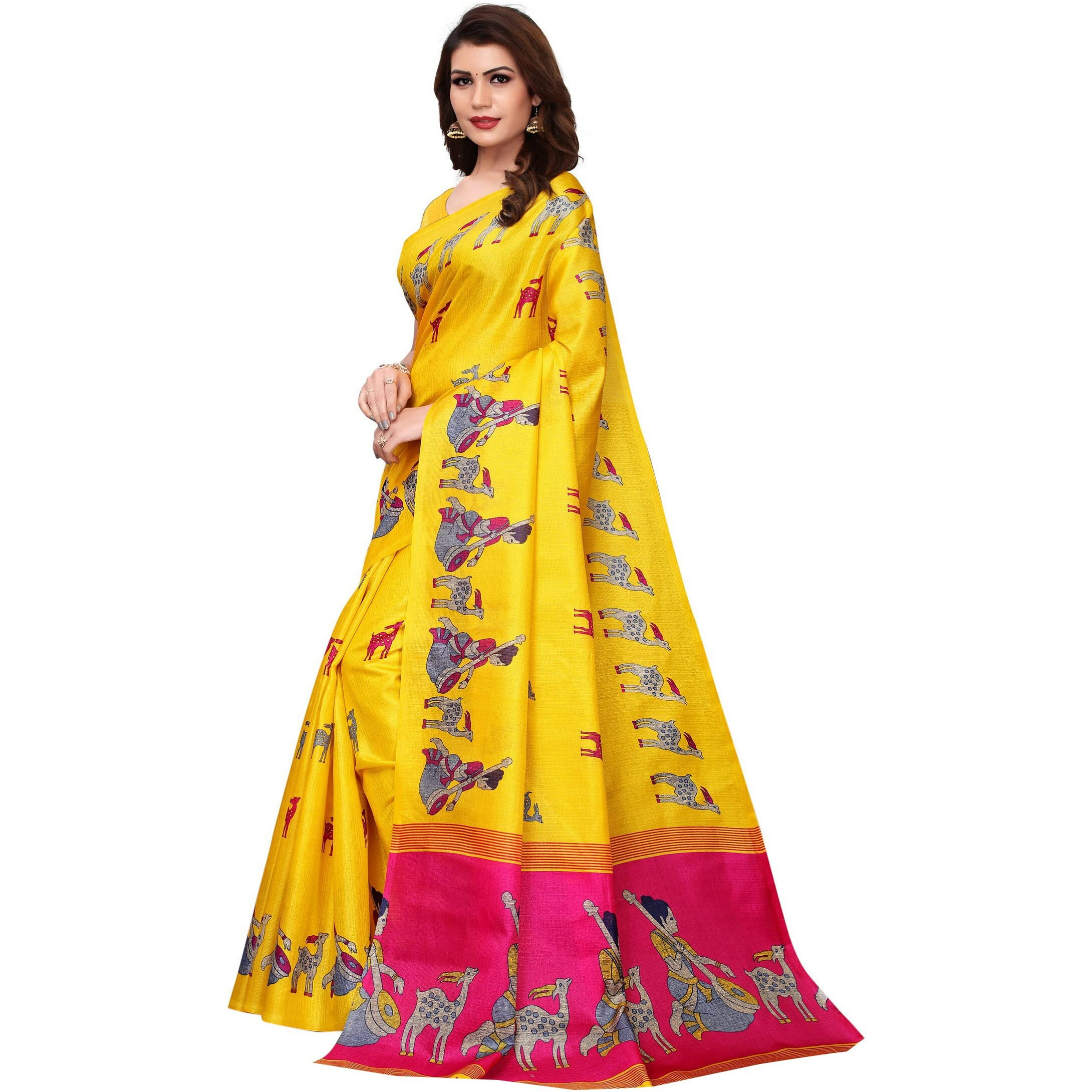 Yashika Women Art Silk Saree(SDPL-MAITHALI_Yellow_Free Size)
