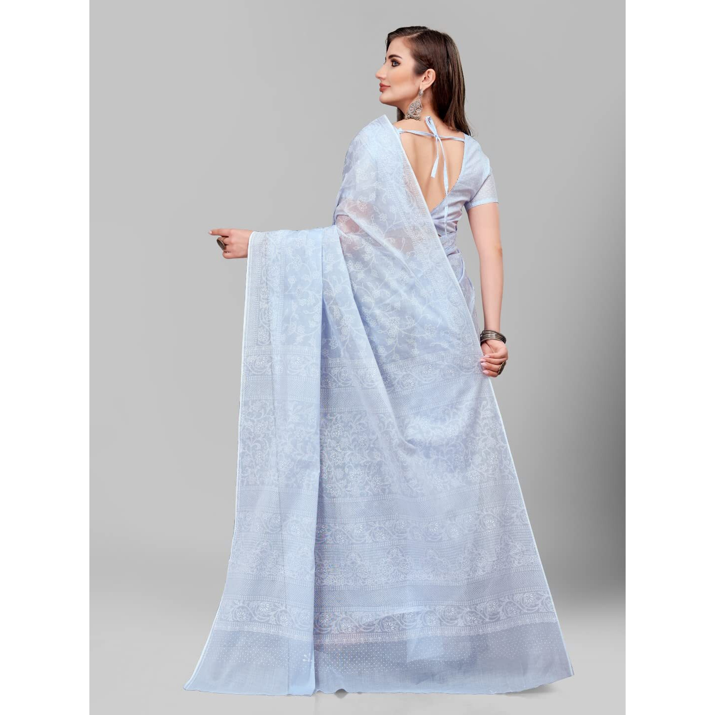 RATAN Pure Cotton Printed Mulmul Saree for Women with Blouse Piece (MMZ-BP-SKY_Sky Blue)
