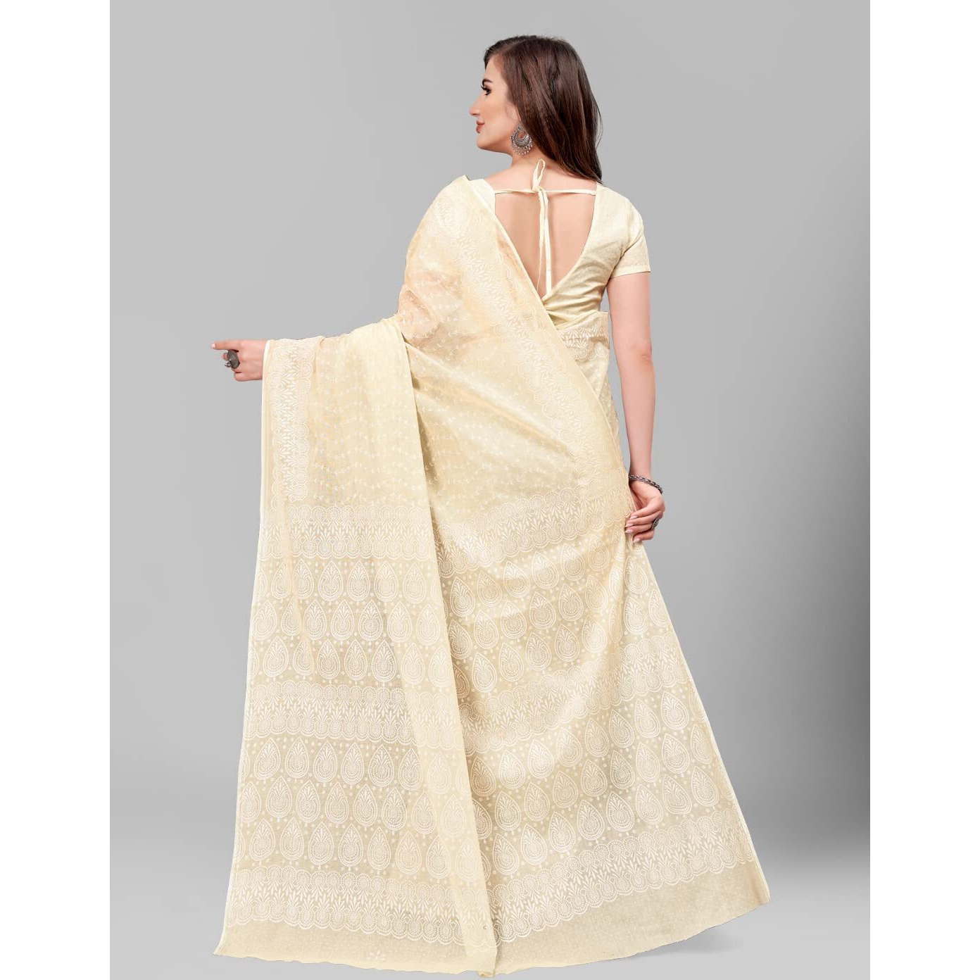 RATAN Pure Cotton Printed Mulmul Saree for Women with Blouse Piece (MMZ-BP-BEG_Beige)