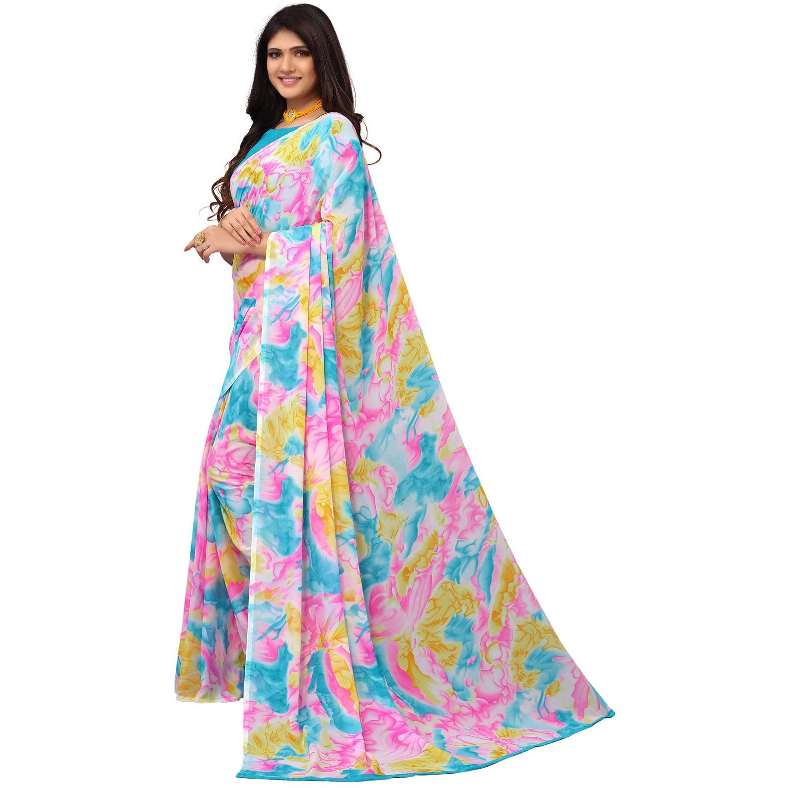 SIRIL Womens Printed Georgette Saree with Unstitched Blouse Piece(2571S992_Multi1)