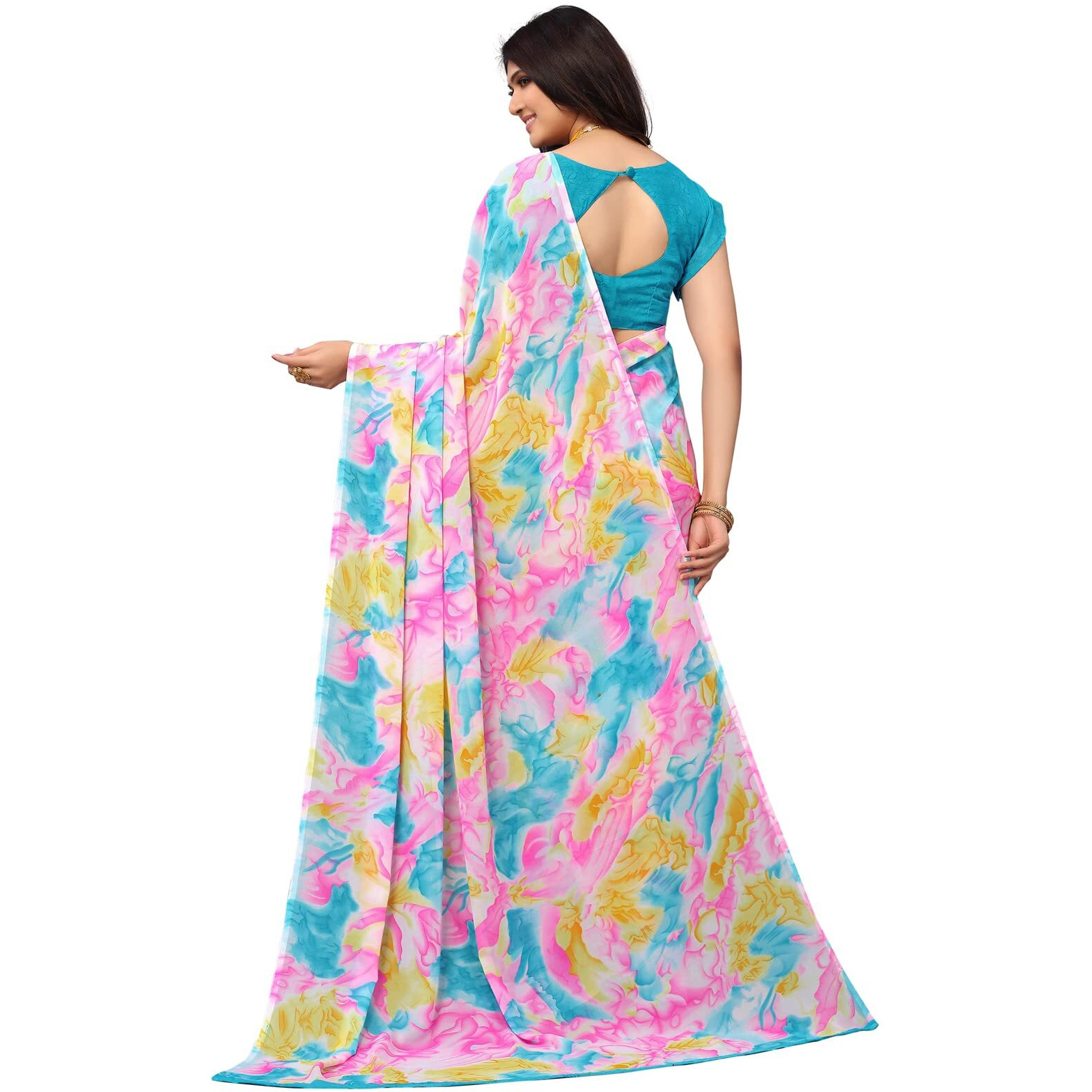 SIRIL Womens Printed Georgette Saree with Unstitched Blouse Piece(2571S992_Multi1)