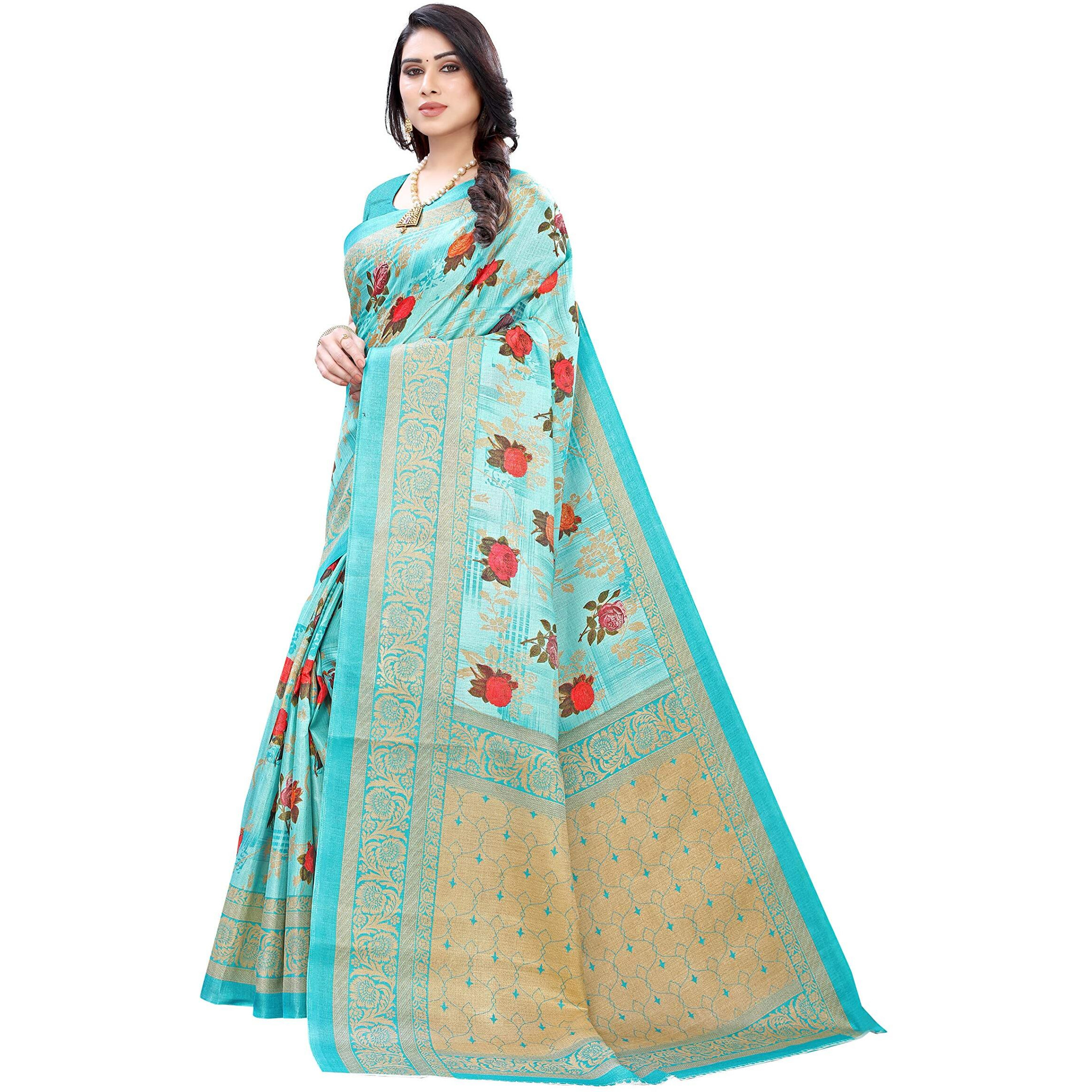 Yashika Womens Art Silk Woven Saree with Blouse Piece (PRITHAVI BLUE,Free Size)