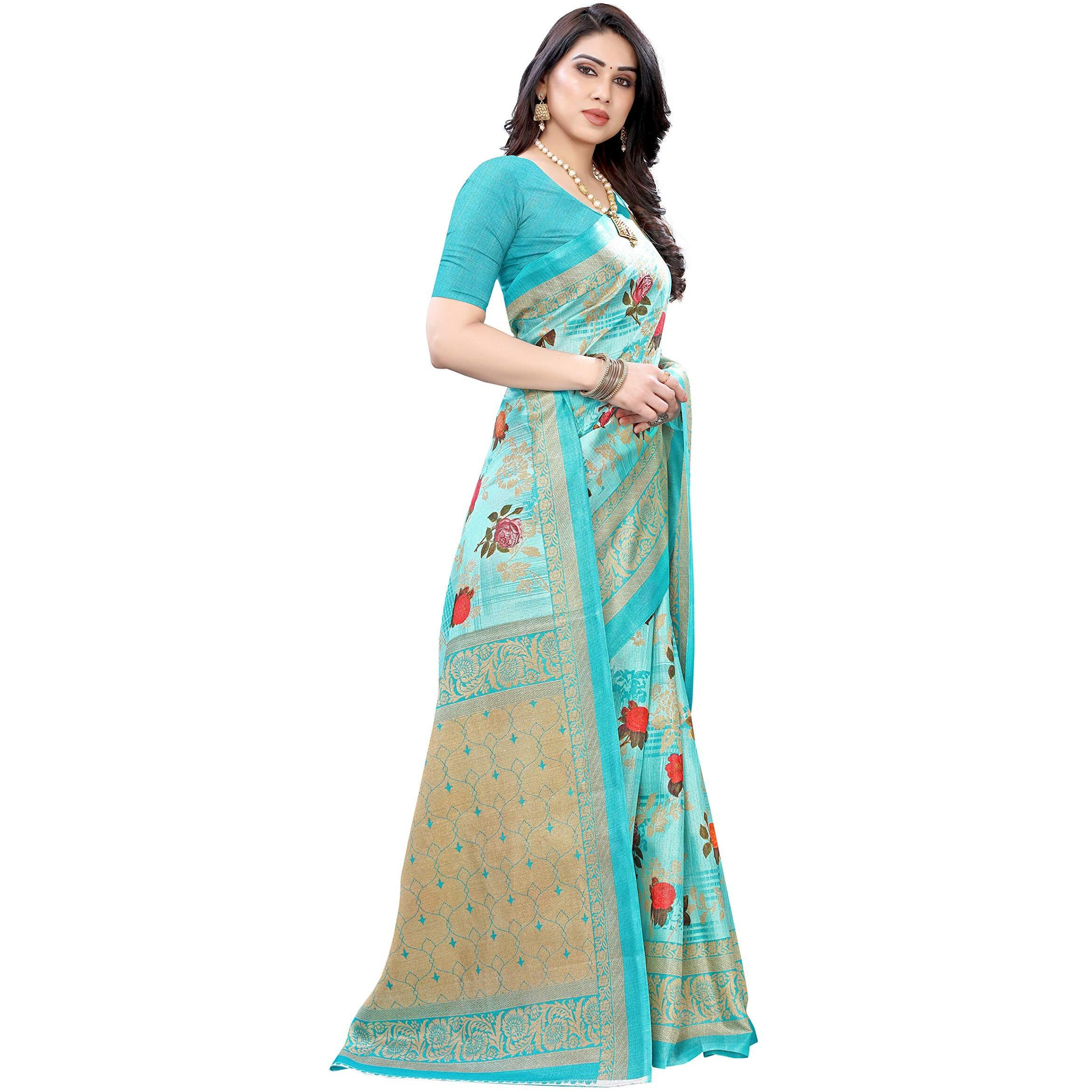 Yashika Womens Art Silk Woven Saree with Blouse Piece (PRITHAVI BLUE,Free Size)