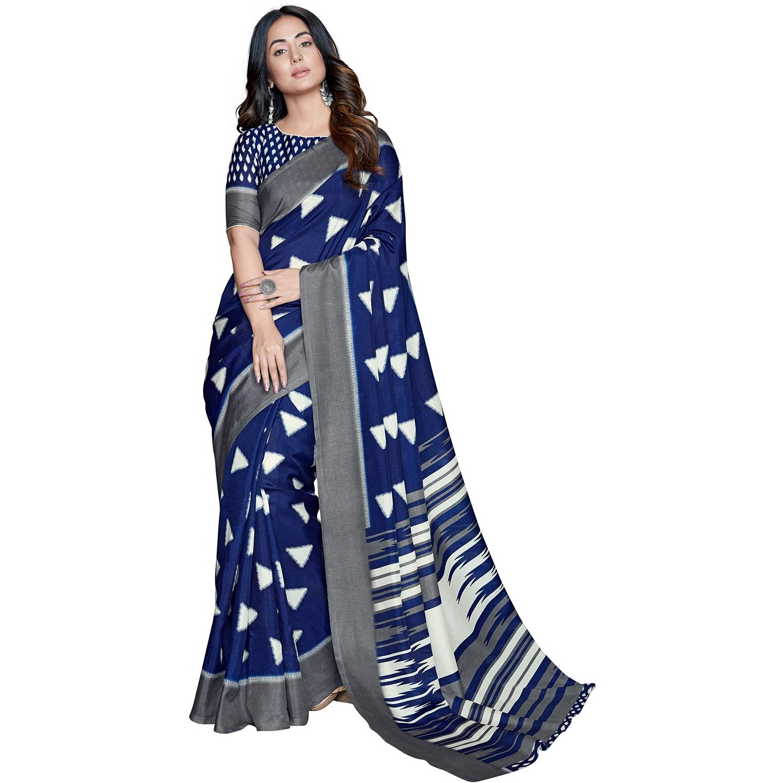 Satrani Womens Printed Poly Silk Saree With Blouse Piece
