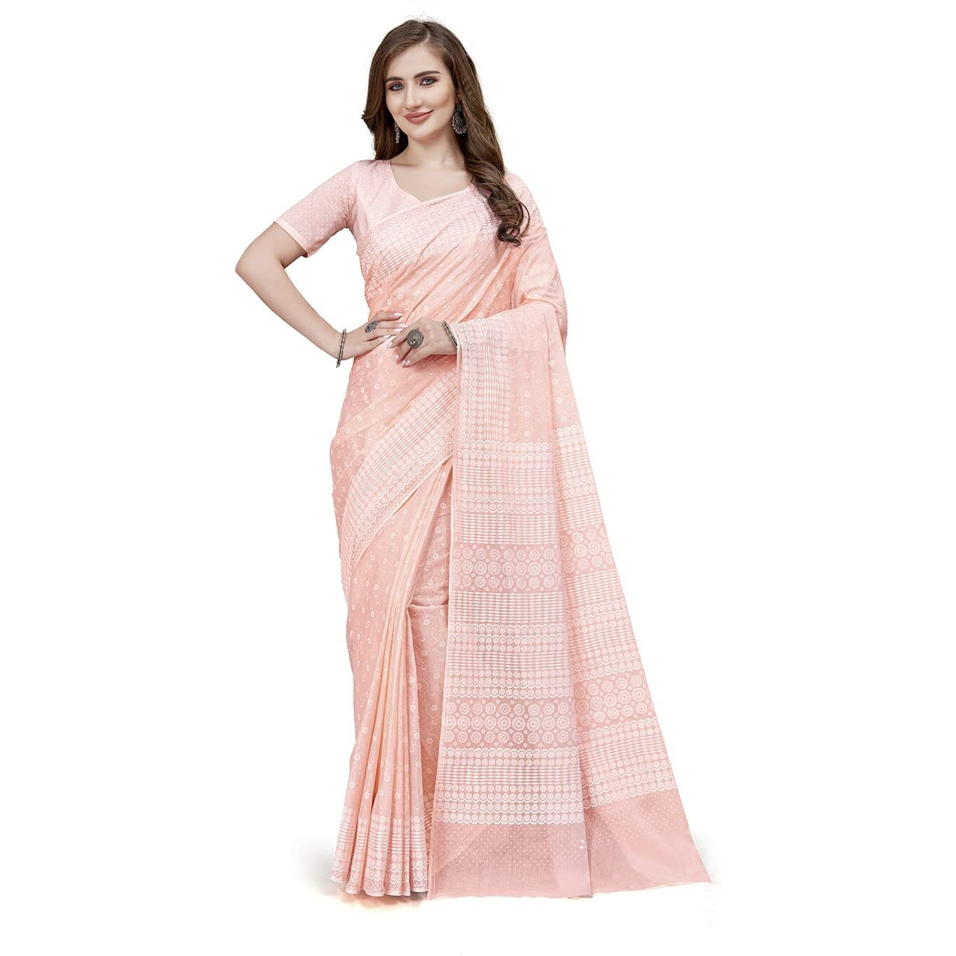 RATAN Pure Cotton Printed Mulmul Saree for Women with Blouse Piece (MMZ-BP-PCH_Peach)