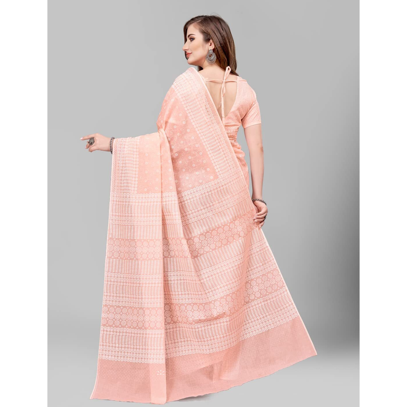 RATAN Pure Cotton Printed Mulmul Saree for Women with Blouse Piece (MMZ-BP-PCH_Peach)