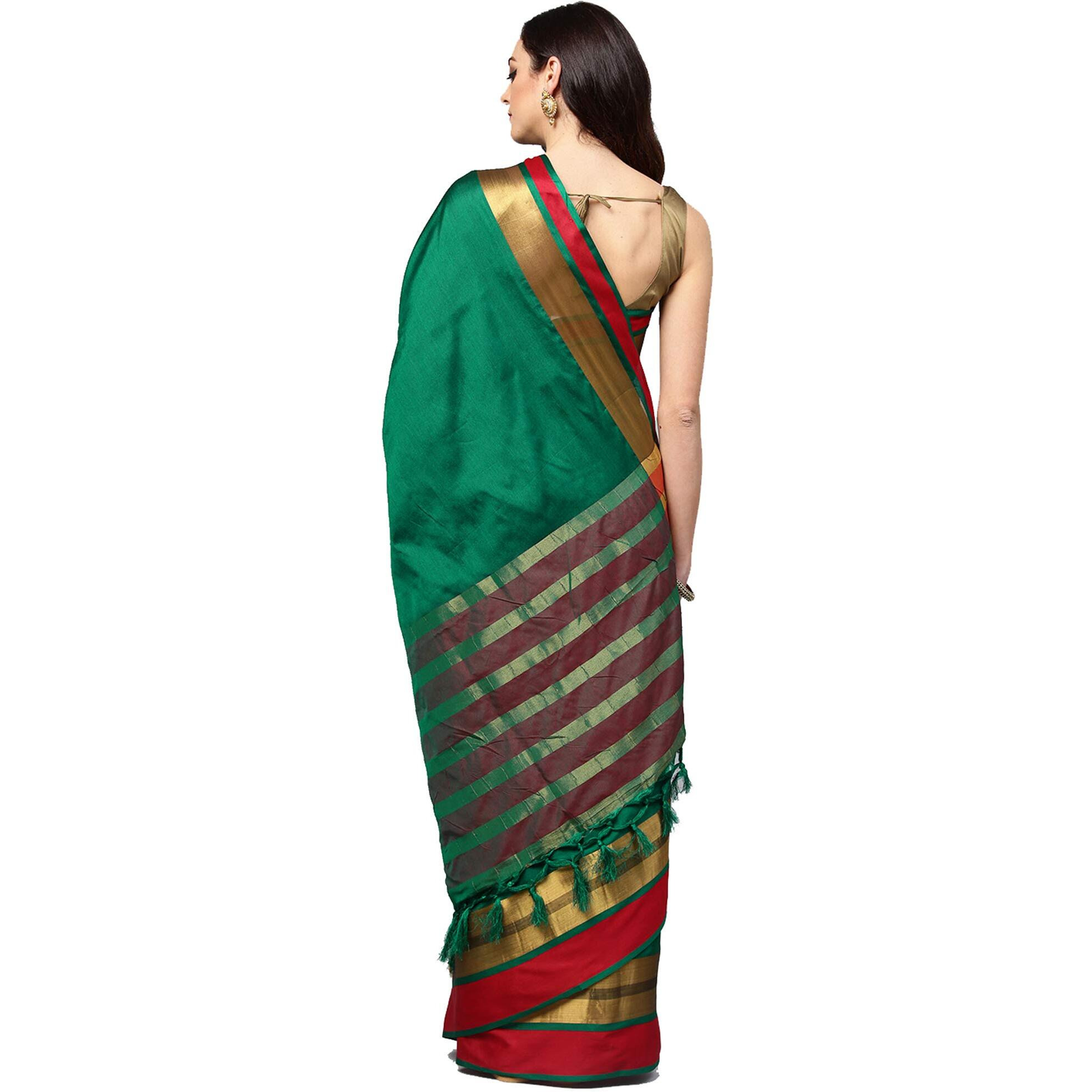 SAREE MALL Womens Green & Maroon Solid Saree (Free Size_8AURA8001_M)