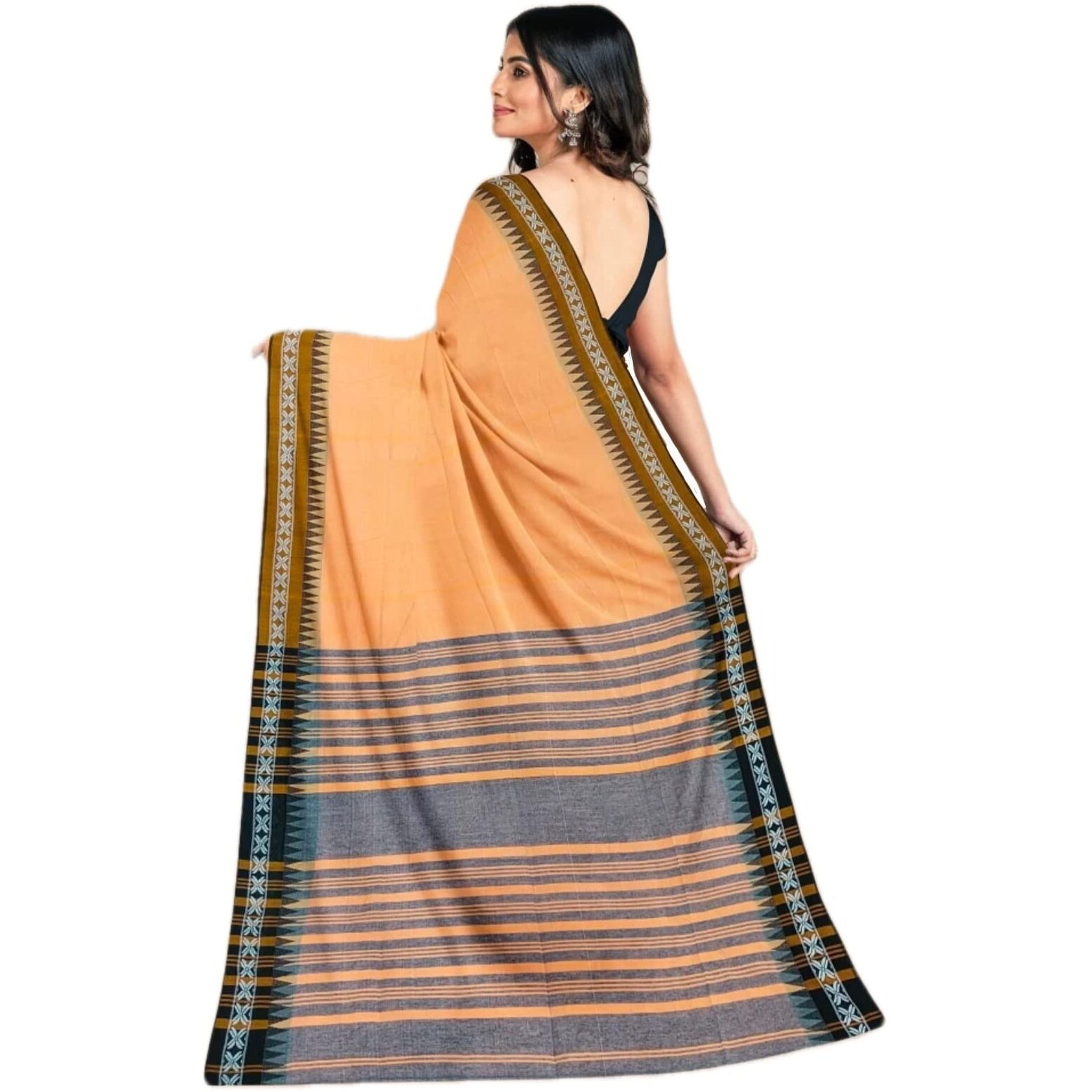 Laxmi Handloom Womens Traditional Bengal Handloom Pure Cotton Saree (Orange)