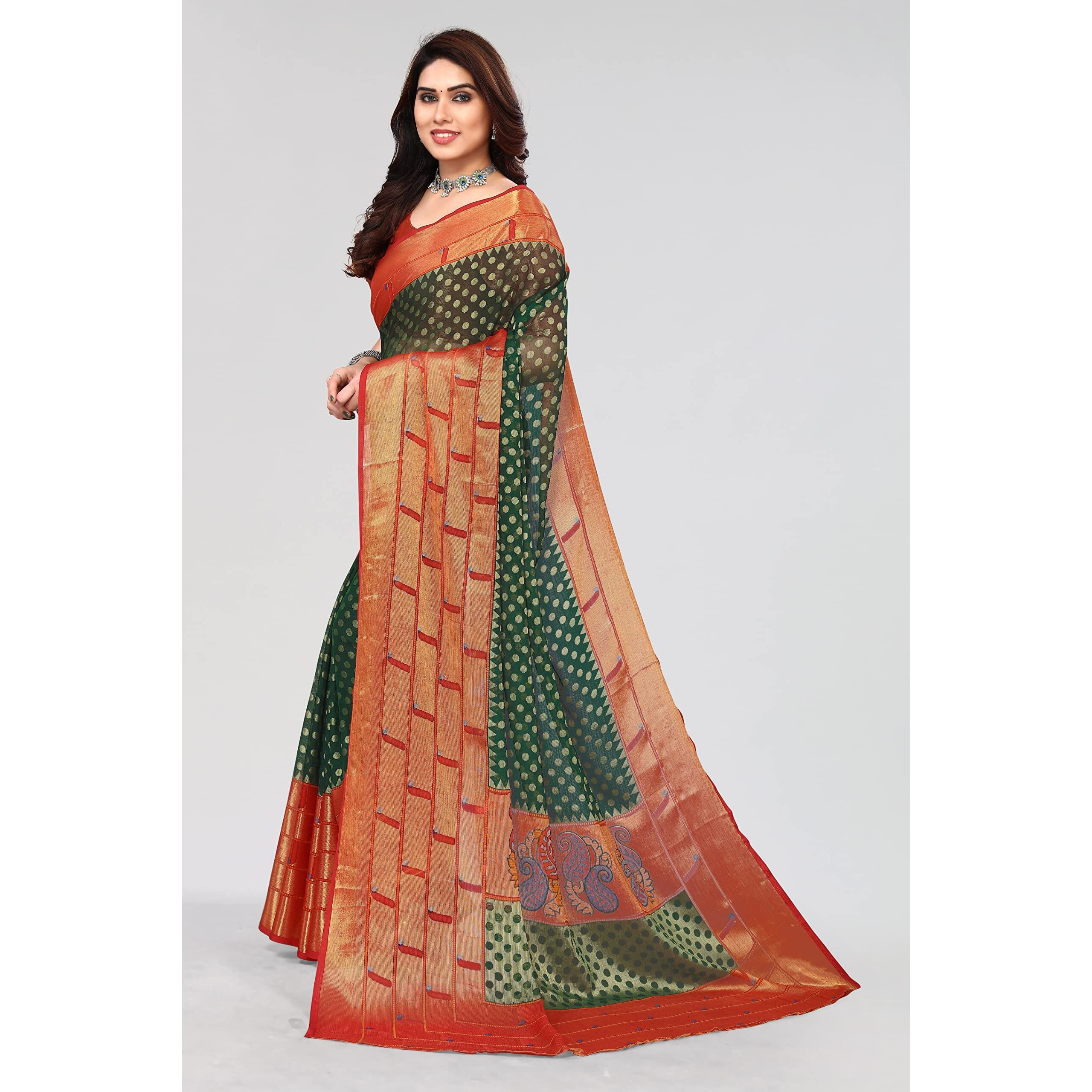 Winza Designer PS Brasso Padma Bottle Green_W Plain Chiffon sarees for women