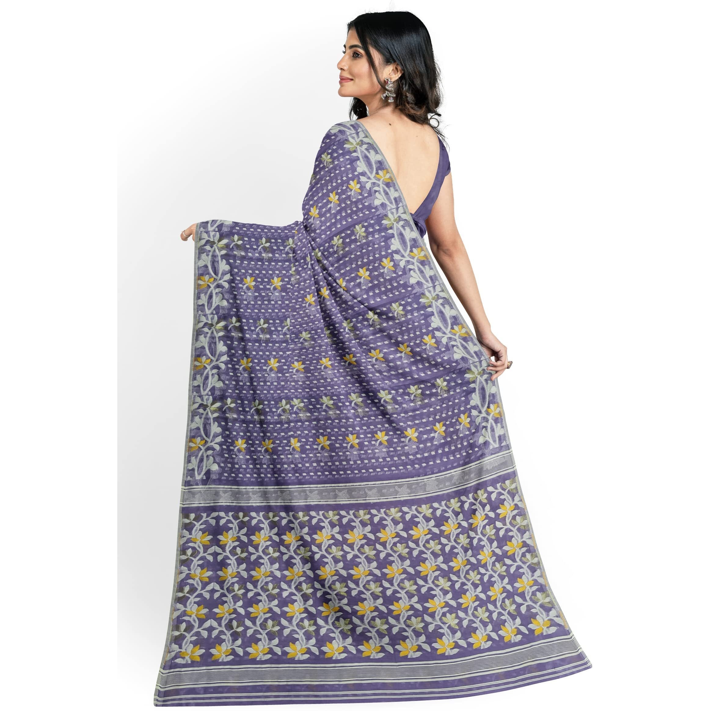 Laxmi Handloom Womens Traditional Bengal Cotton Silk Soft Jamdani Saree without Blouse Piece (Purple)
