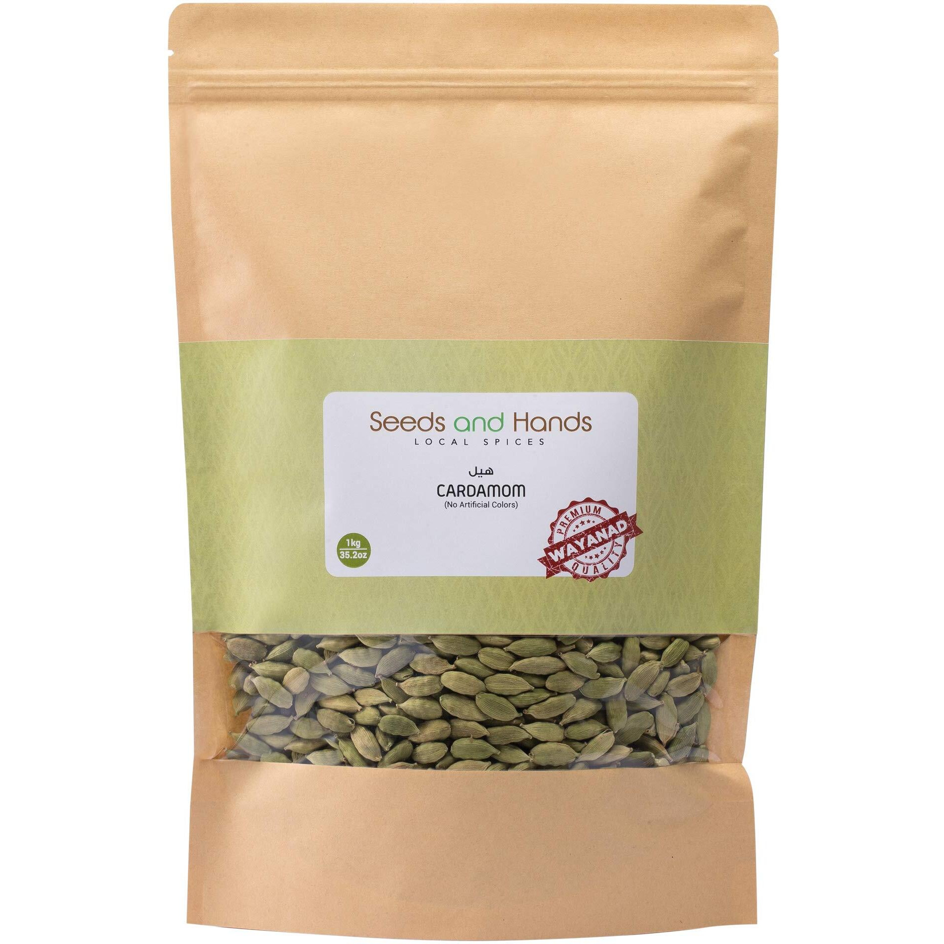Seeds and Hands Wayanad 7mm+ Green Cardamom/Elaichi Whole [No Artificial Colors] (Super Saver Pack 1kg)