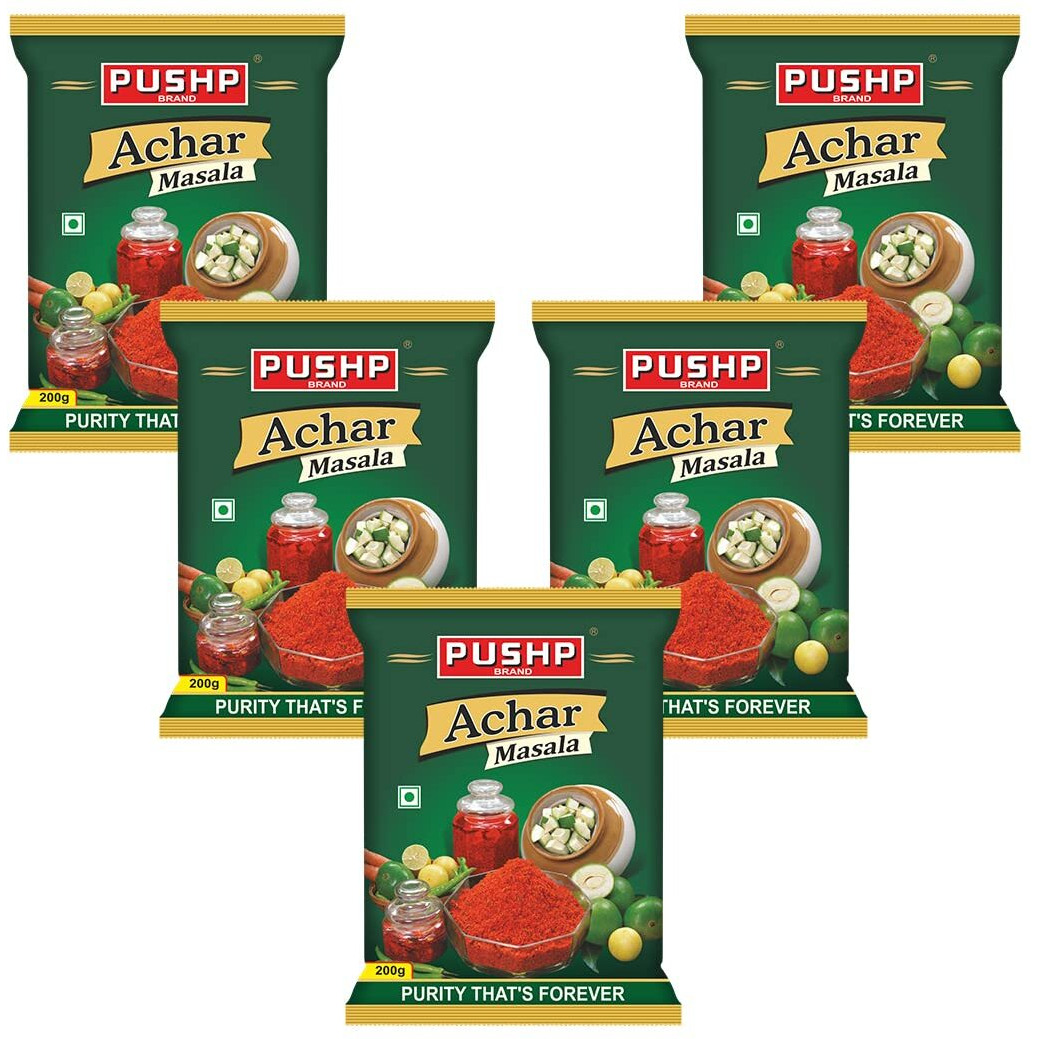 Pushp Brand Achar Masala Pouch 200gm Pack (Pack of 5)