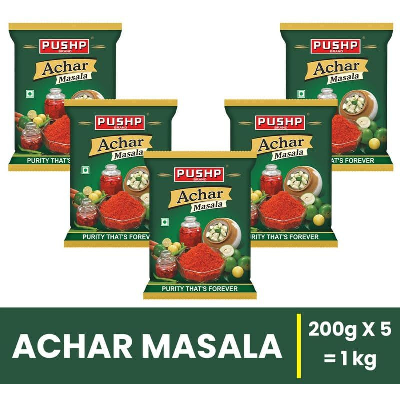 Pushp Brand Achar Masala Pouch 200gm Pack (Pack of 5)
