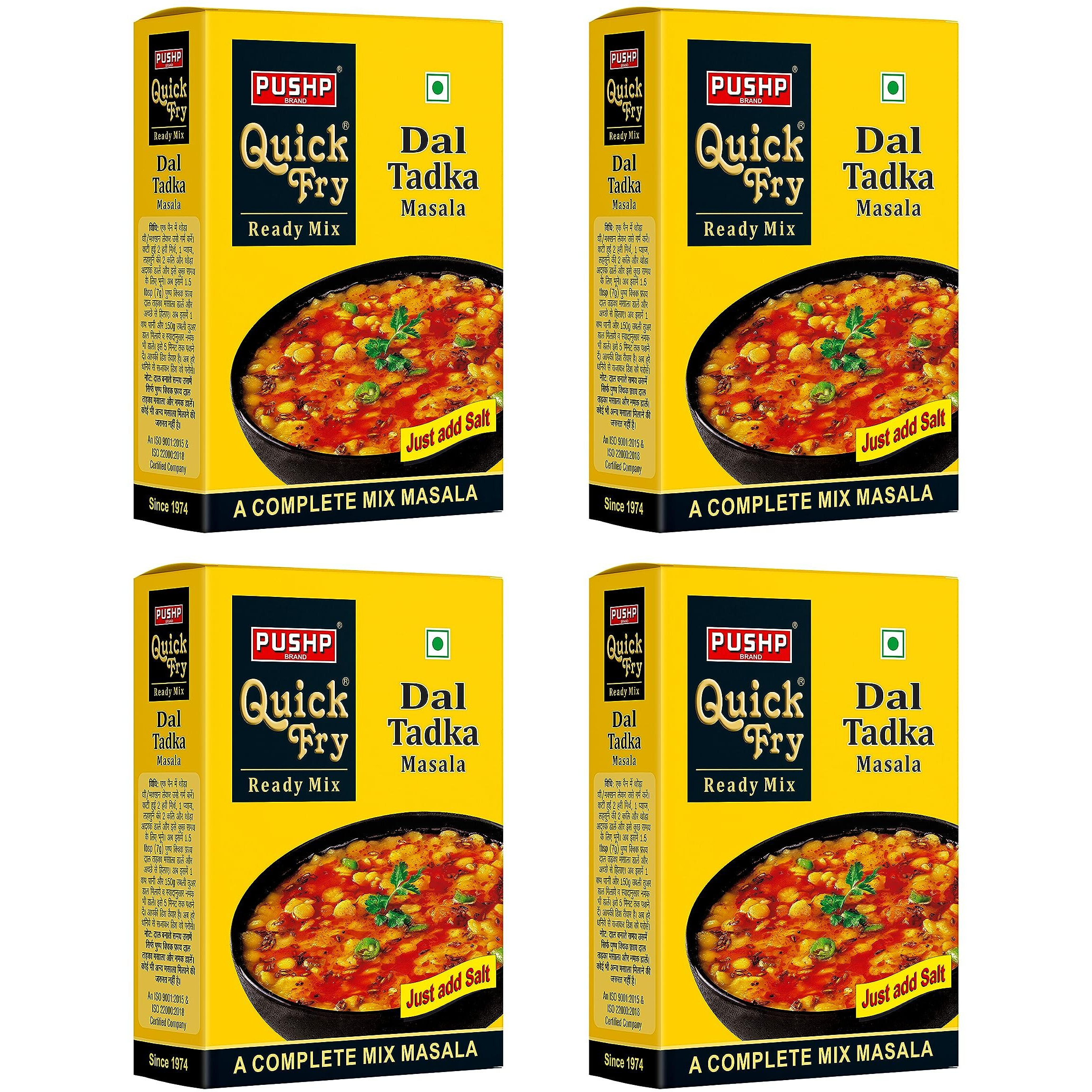 Pushp Brand Quick Fry Dal Tadka Masala Ready to Cook (100g) (Pack of 4)