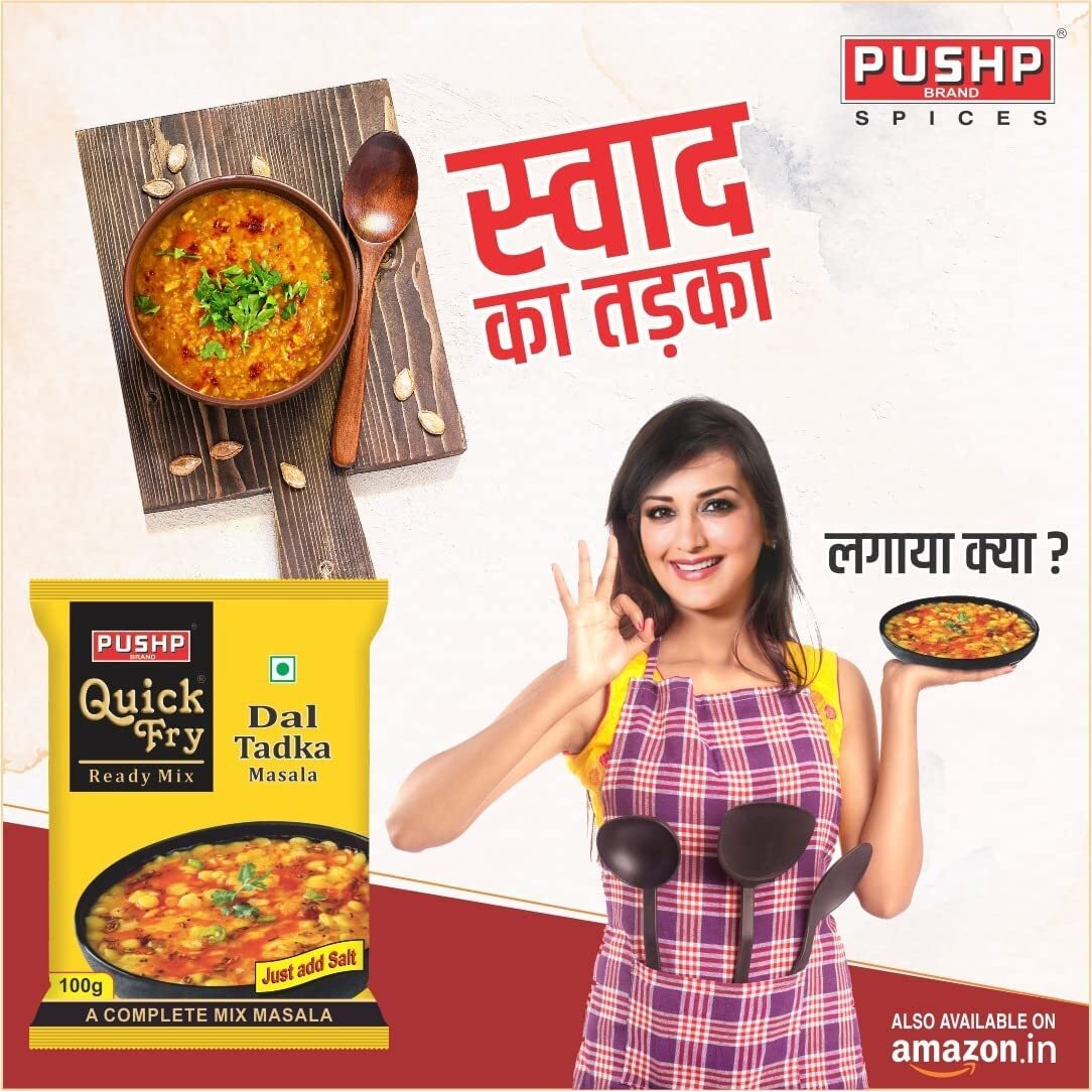 Pushp Brand Quick Fry Dal Tadka Masala Ready to Cook (100g) (Pack of 4)