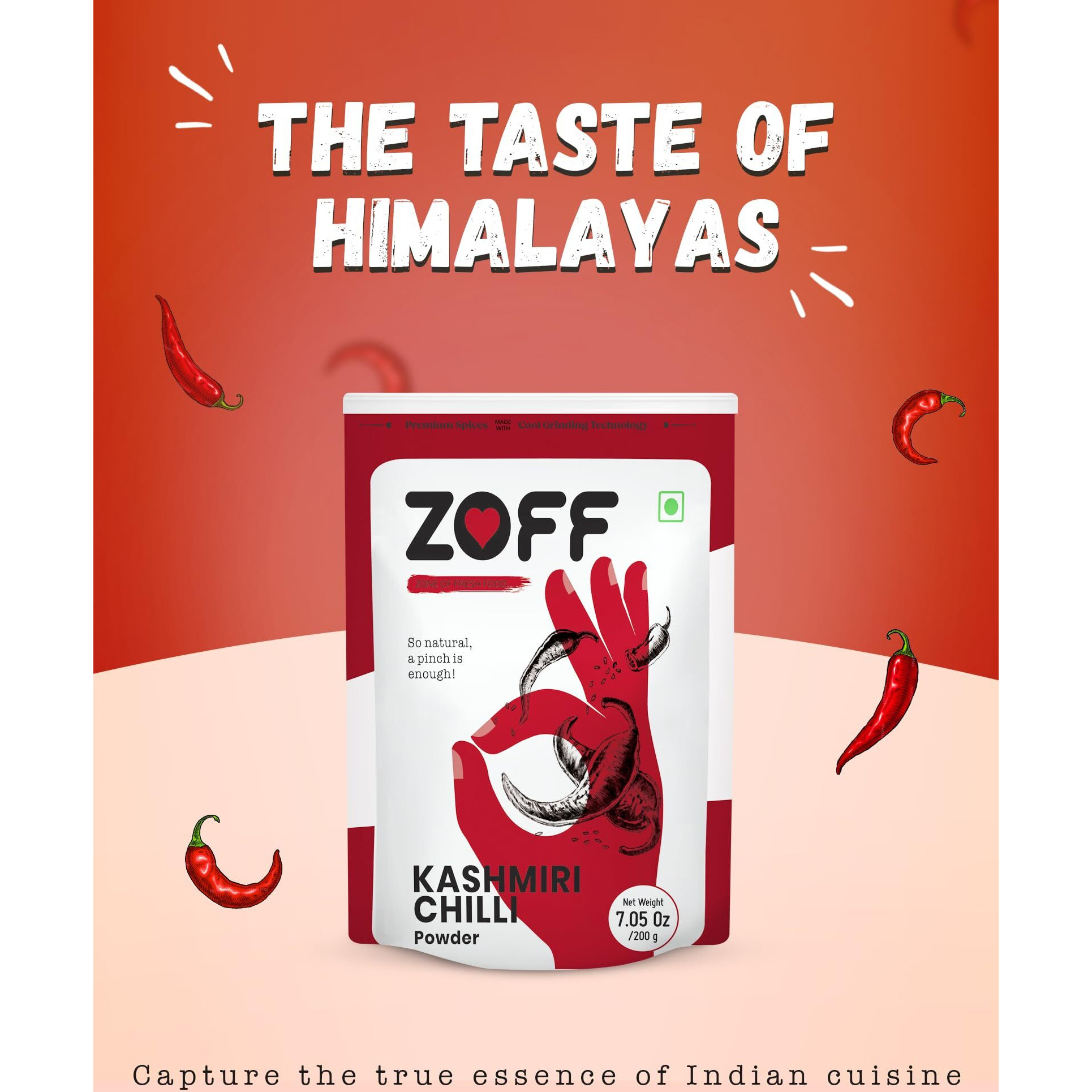 Zoff Kashmiri Chilli Powder Kashmiri Lal Mirch Powder Premium Zip Lock Pouch Net Weight-100 Gram