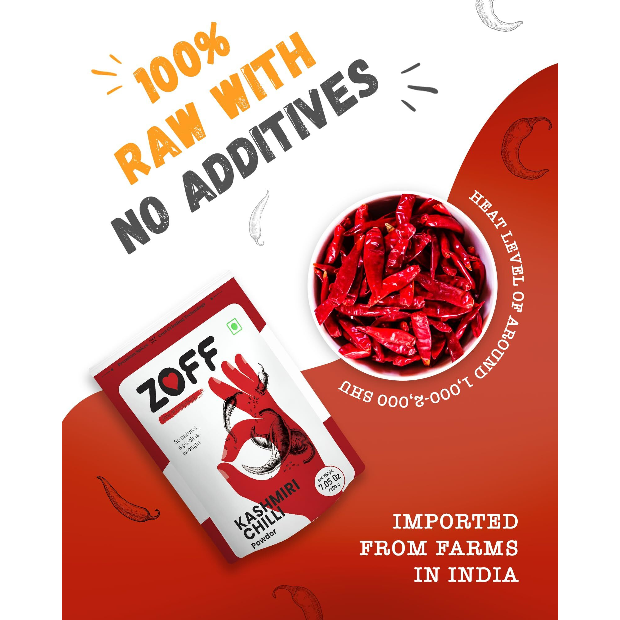 Zoff Kashmiri Chilli Powder Kashmiri Lal Mirch Powder Premium Zip Lock Pouch Net Weight-100 Gram