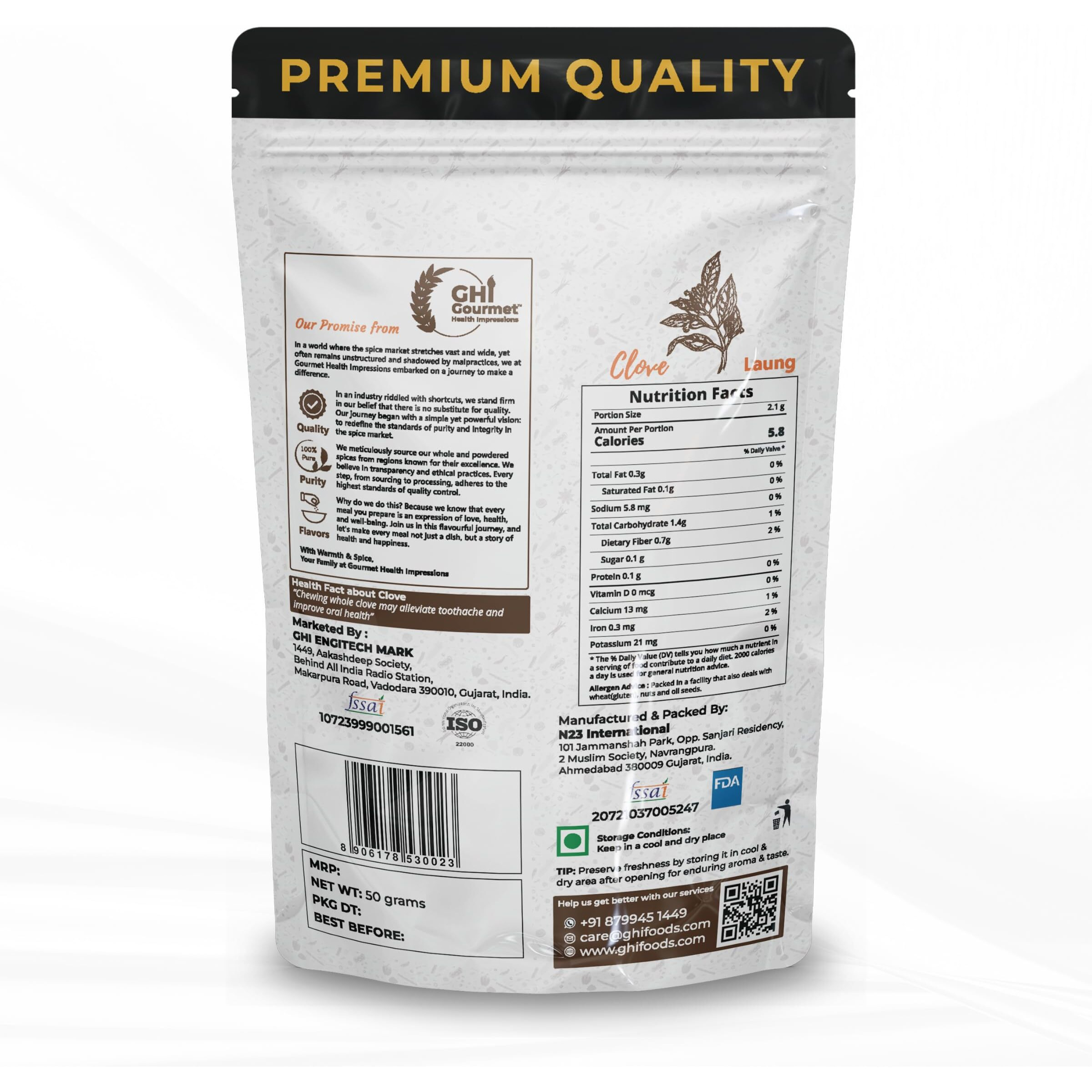 GOURMET HEALTH IMPRESSIONS Superior Grade Whole Clove (Laung) 50g - Rich Aroma, Handpicked, Non-GMO - Perfect for Flavorful Cooking & Aromatic Infusions | GHI Foods | GHI SPICES