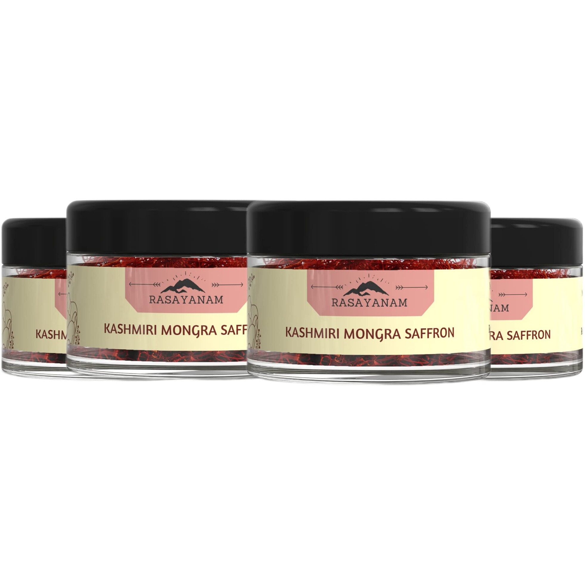 Rasayanam Pure Kashmiri Mongra Saffron/Kesar/Kumkuma Puvvu, Tested Grade A As Per Iso 3632, From The Finest Farmland Of Pampore, J&K - Pack Of 4 - 1 Gm
