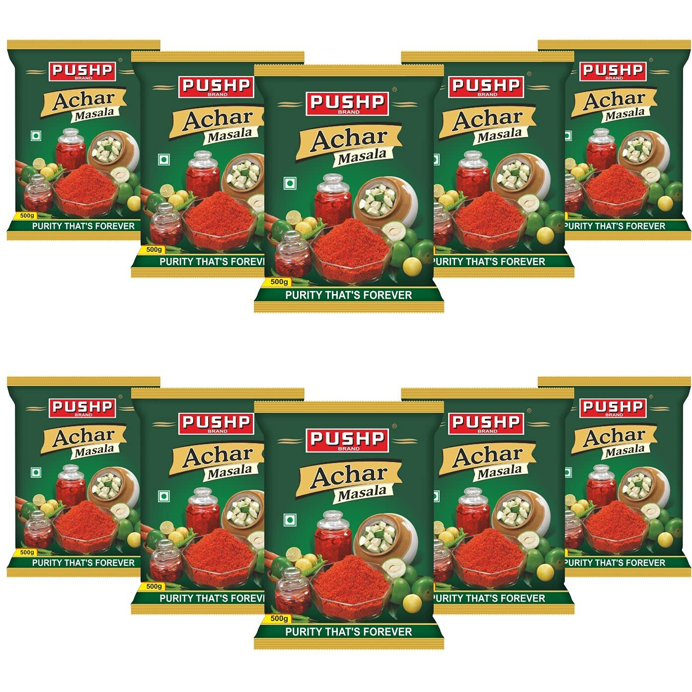 Pushp Brand Achar Masala Pouch (Pack of 10, 200gm each, Pack)