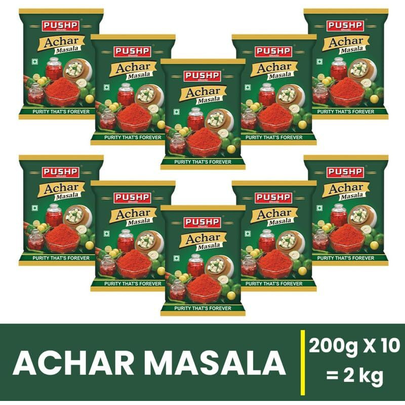 Pushp Brand Achar Masala Pouch (Pack of 10, 200gm each, Pack)