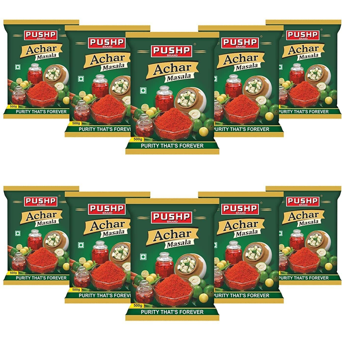 Pushp Brand Achar Masala Pouch (500gm each Pack) (Pack of 10)