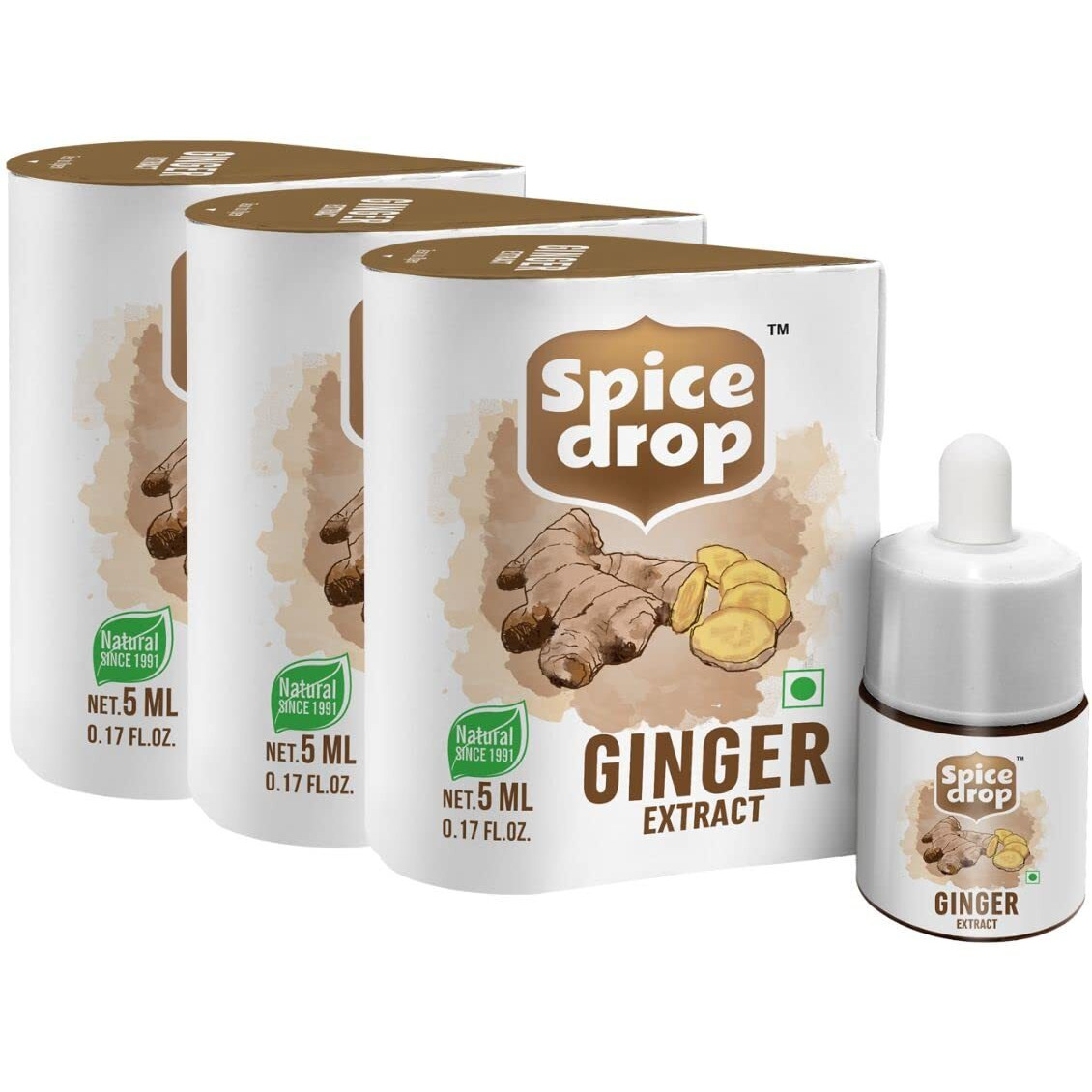 Spice Drop Ginger (Adarak) Extract | Natural Spice For Food and Beverages | Authentic Taste and Aromatic Flavor | Vegan | Pack Of 3, 5ML Each (180 Drops Equivalent To 40 Grams Powder)