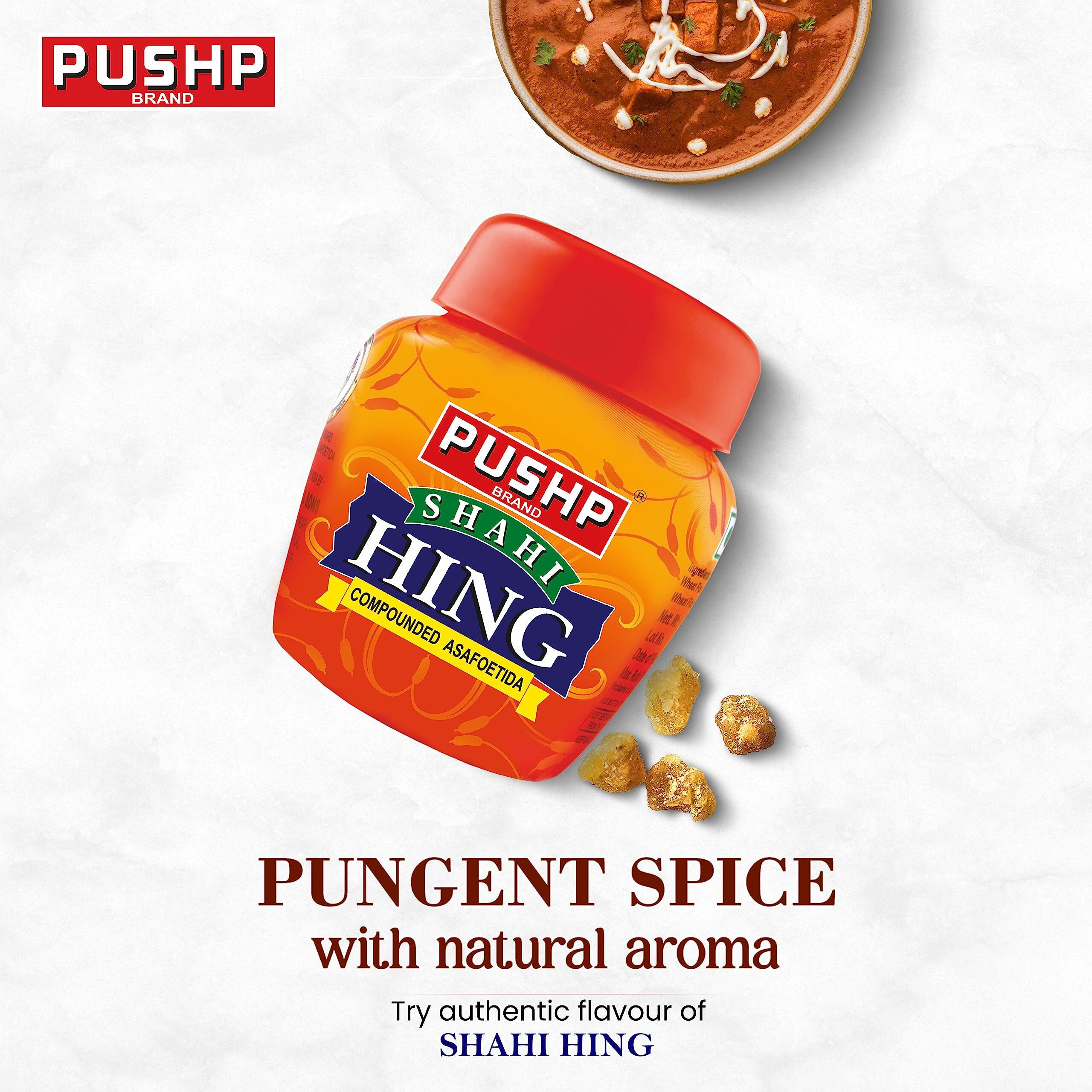 Pushp Brand Asafoetida Hing Jar Strongest Compounded Pure Hing Powder (50g) (Pack of 2)