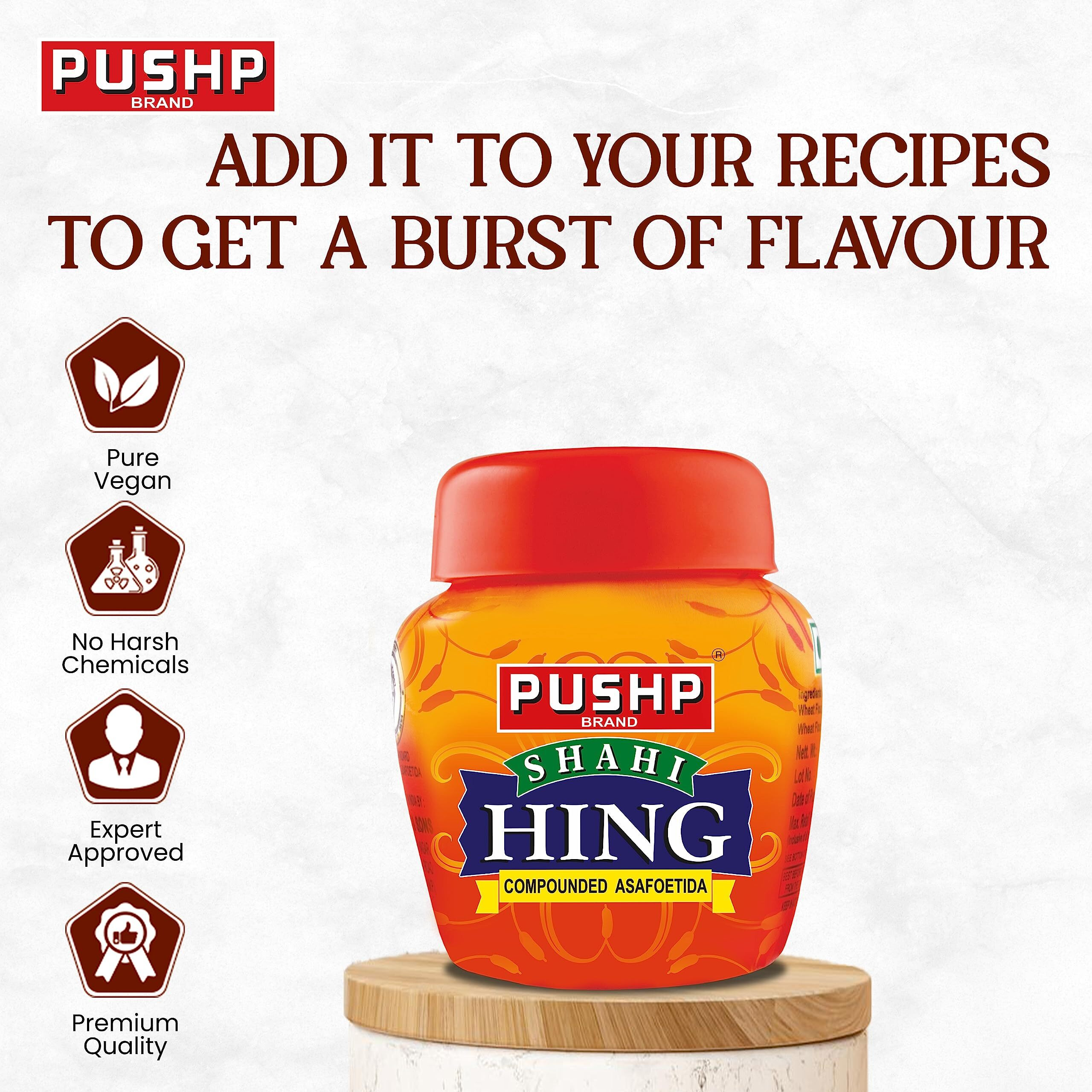 Pushp Brand Asafoetida Hing Jar Strongest Compounded Pure Hing Powder (50g) (Pack of 2)