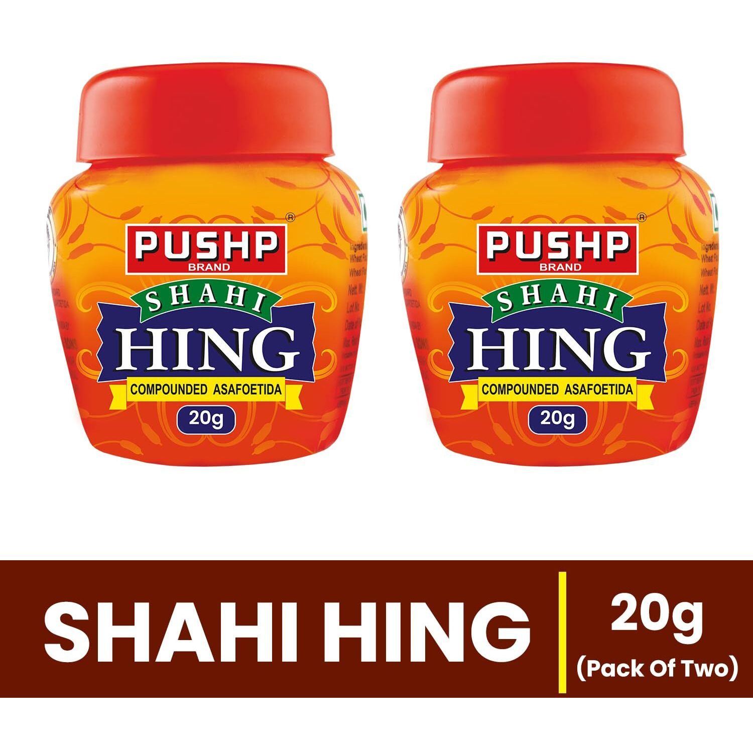 Pushp Brand Asafoetida Hing Jar Strongest Compounded Pure Hing Powder(20 GM) (Pack of 2)