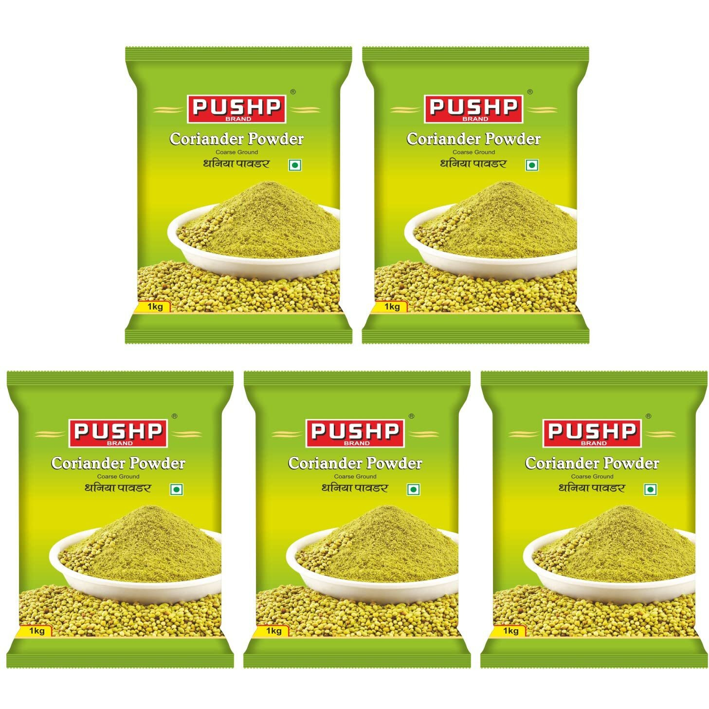 Pushp Brand Natural Coriander Powder Pouch (1Kg) (Pack of 5)