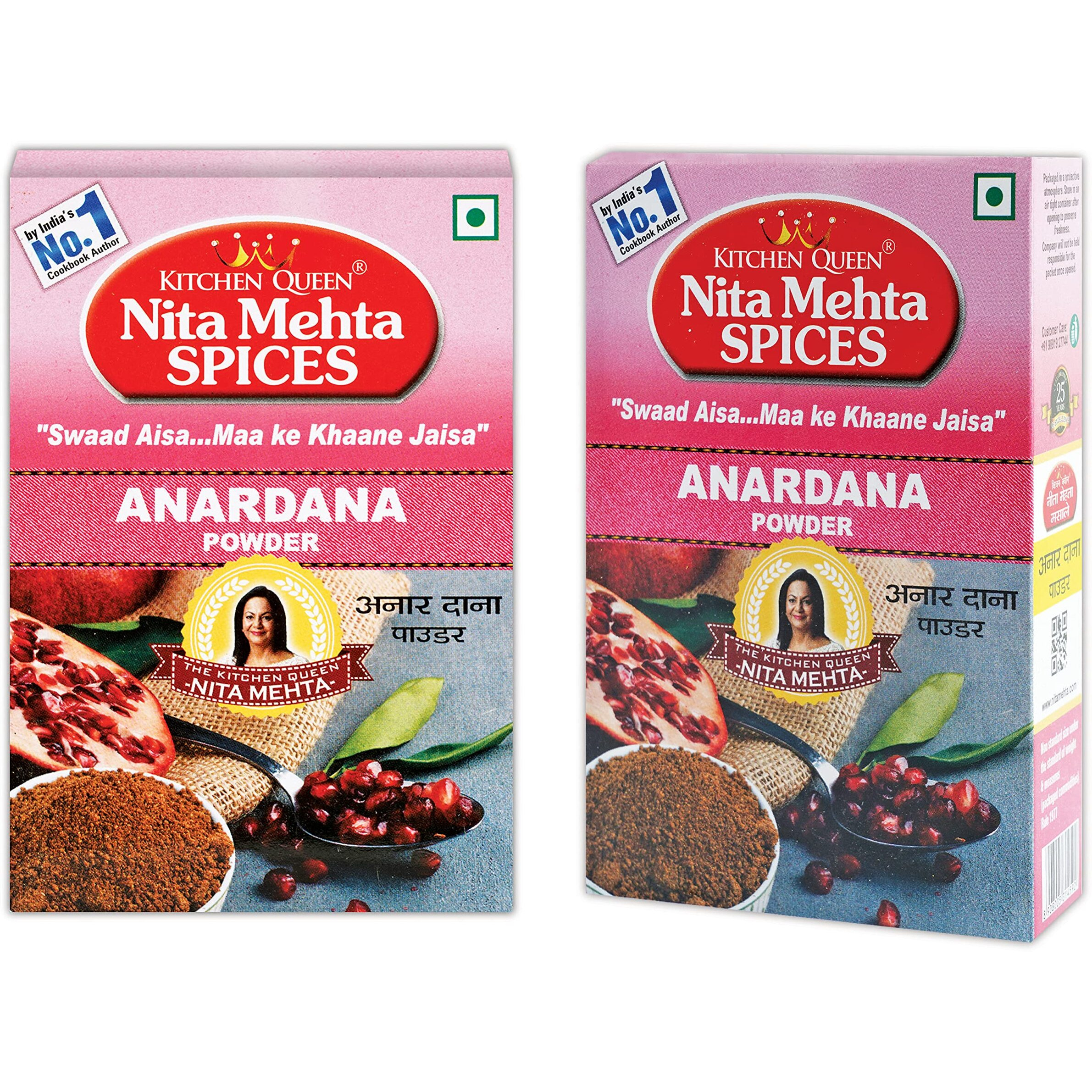 KITCHEN QUEEN NITA MEHTA Anardana Powder 100g Each (Pack of 2)  200g | Perfect for Chhole, Stuffed Dishes, Dal Tadka, Chutneys | Dry Pomegranate Seeds (ANARDANA POWDER, 200g | Pack 2)