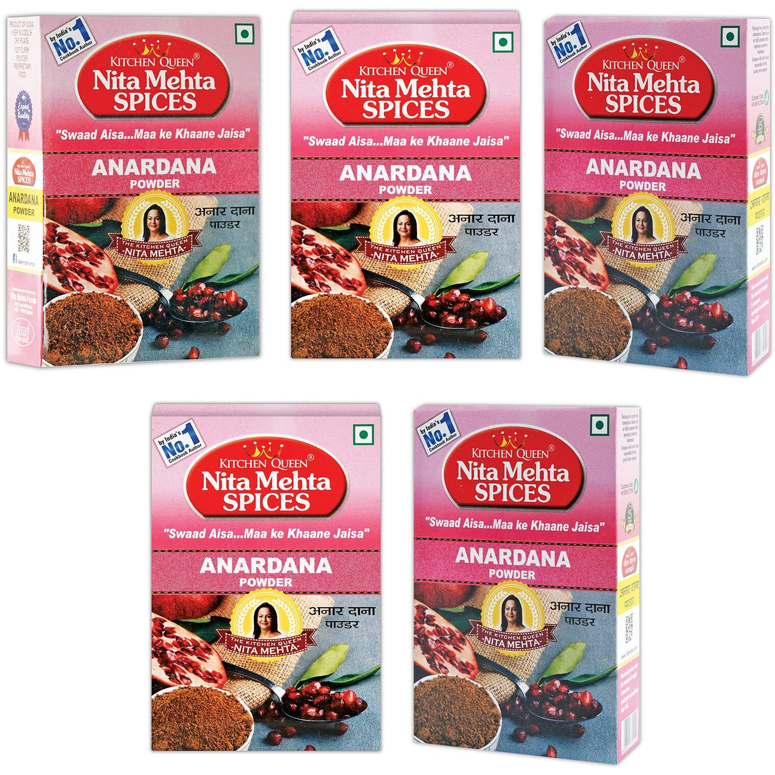 KITCHEN QUEEN NITA MEHTA Anardana Powder 500g | Perfect for Chhole, Stuffed Dishes, Dal Tadka, Chutneys | Dry Pomegranate Seeds (ANARDANA POWDER, 500g | Pack 5)