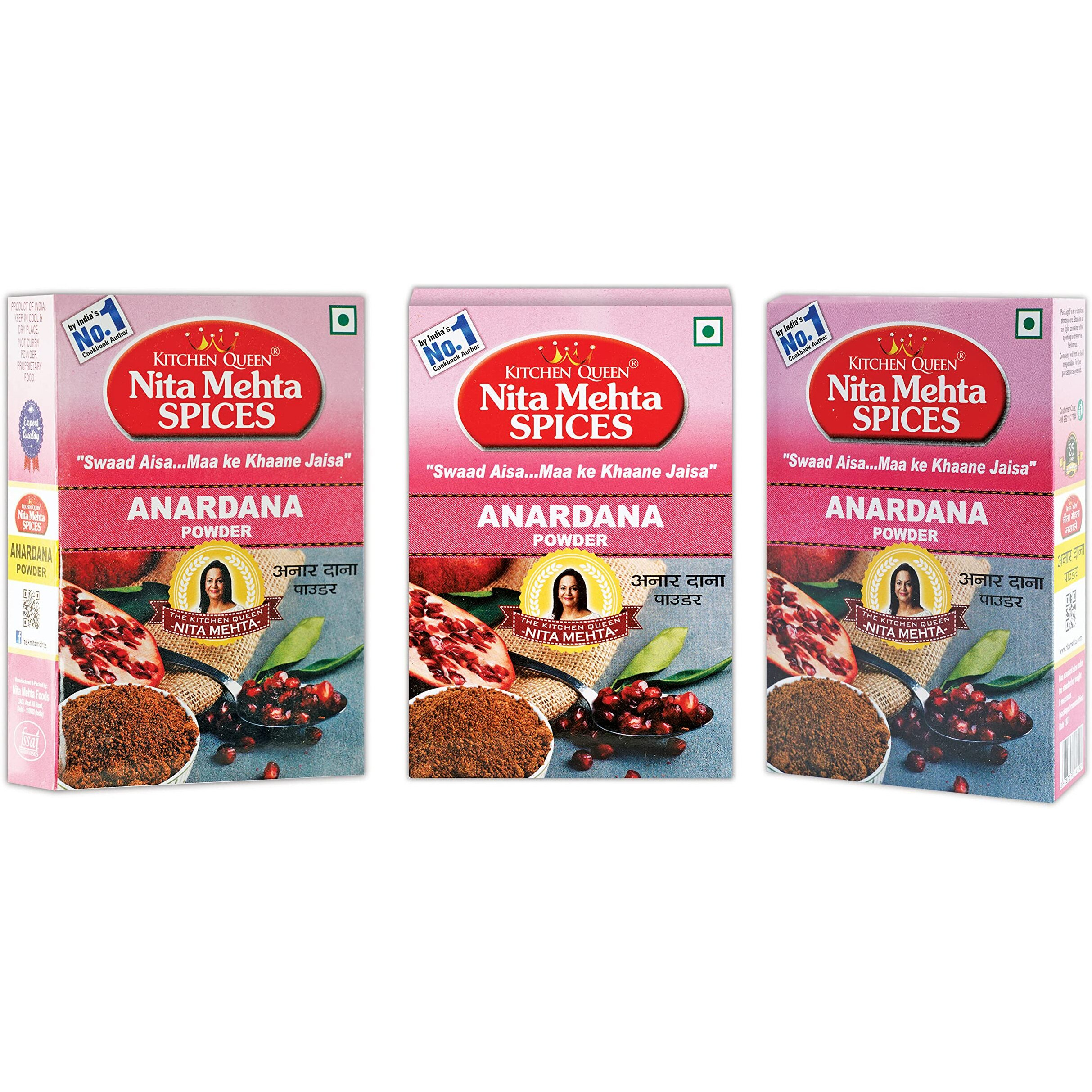 KITCHEN QUEEN NITA MEHTA Anardana Powder 300g | Perfect for Chhole, Stuffed Dishes, Dal Tadka, Chutneys | Dry Pomegranate Seeds (ANARDANA POWDER, 300g | Pack 3)