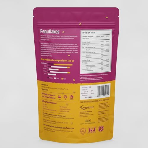 Fenuflakes 1kg-Fiber and Protein rich food | Gut Health, Weight Management & Diabetic Friendly | Flakes of methi (Fenugreek) seeds| Neutral in taste | Add it to any food |100% plant based| low-carbs