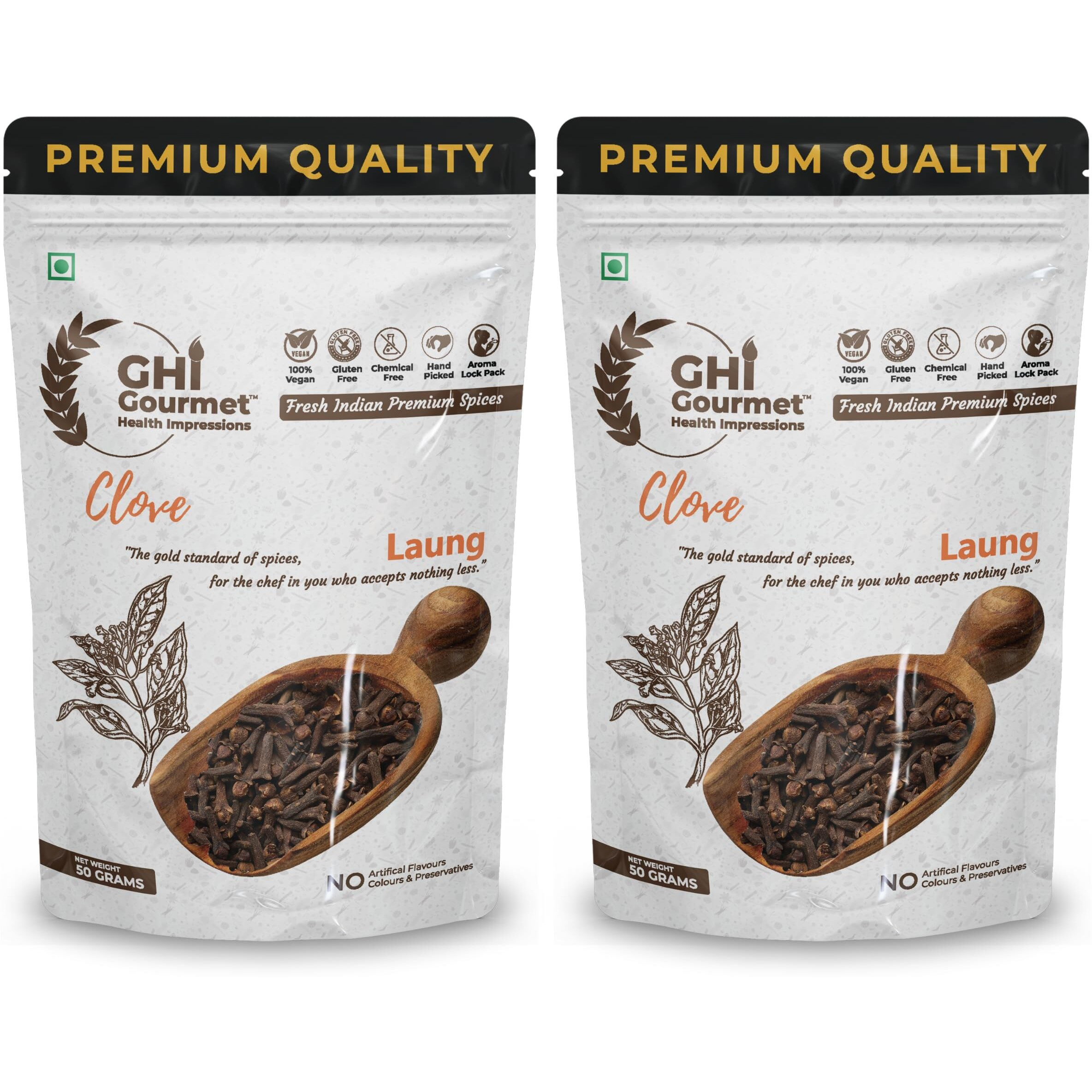 Superior Grade Whole Clove (Laung) 100g | Pack of 2 x 50g | Rich Aroma, Handpicked, Non-GMO - A Perfect for Flavorful Cooking & Aromatic Infusions | GHI Foods | Gourmet Health Impressions