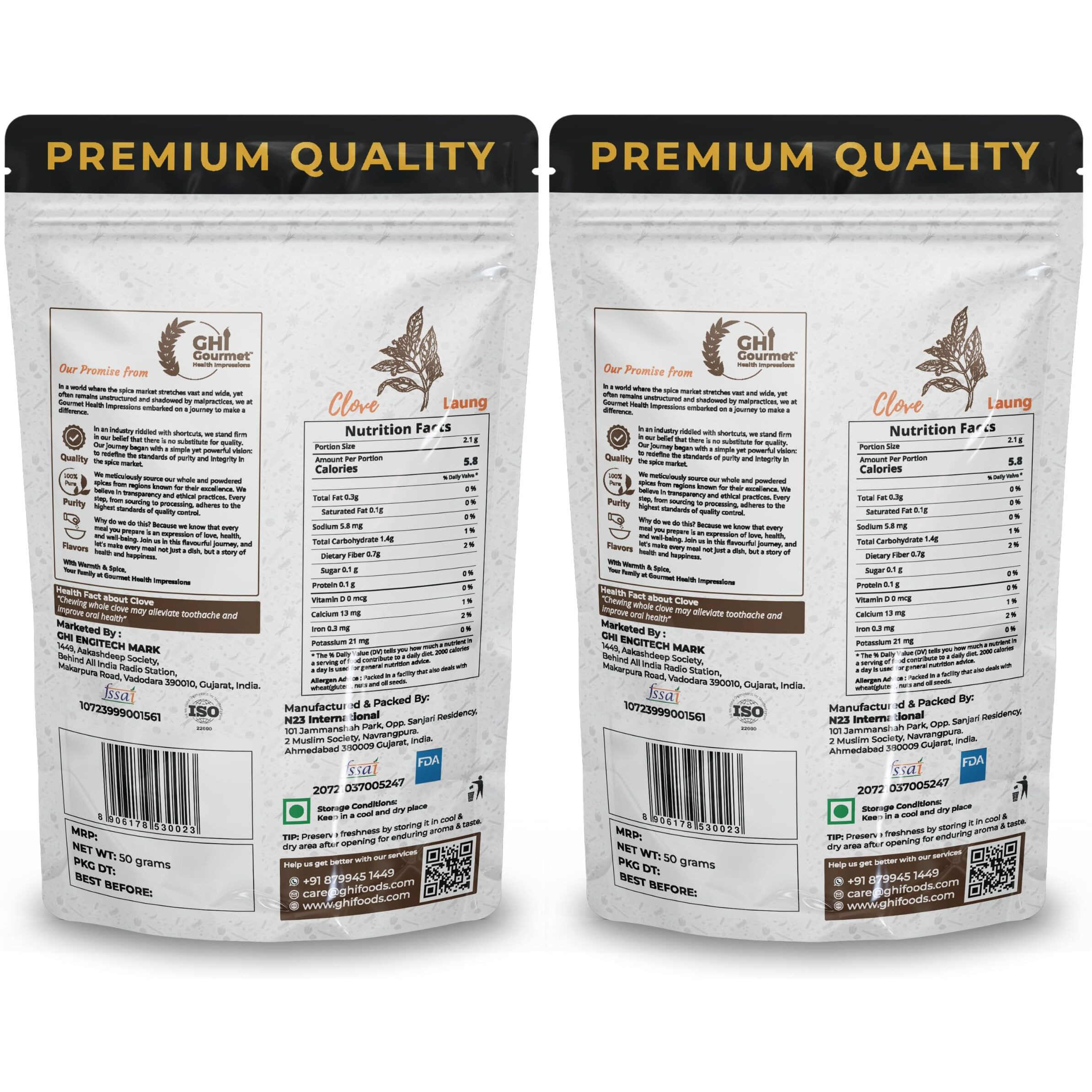 Superior Grade Whole Clove (Laung) 100g | Pack of 2 x 50g | Rich Aroma, Handpicked, Non-GMO - A Perfect for Flavorful Cooking & Aromatic Infusions | GHI Foods | Gourmet Health Impressions