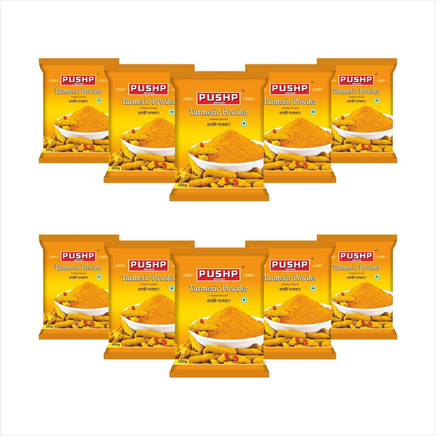 Pushp Brand Turmeric Powder Pouch (200gm pack) (Pack of 10)