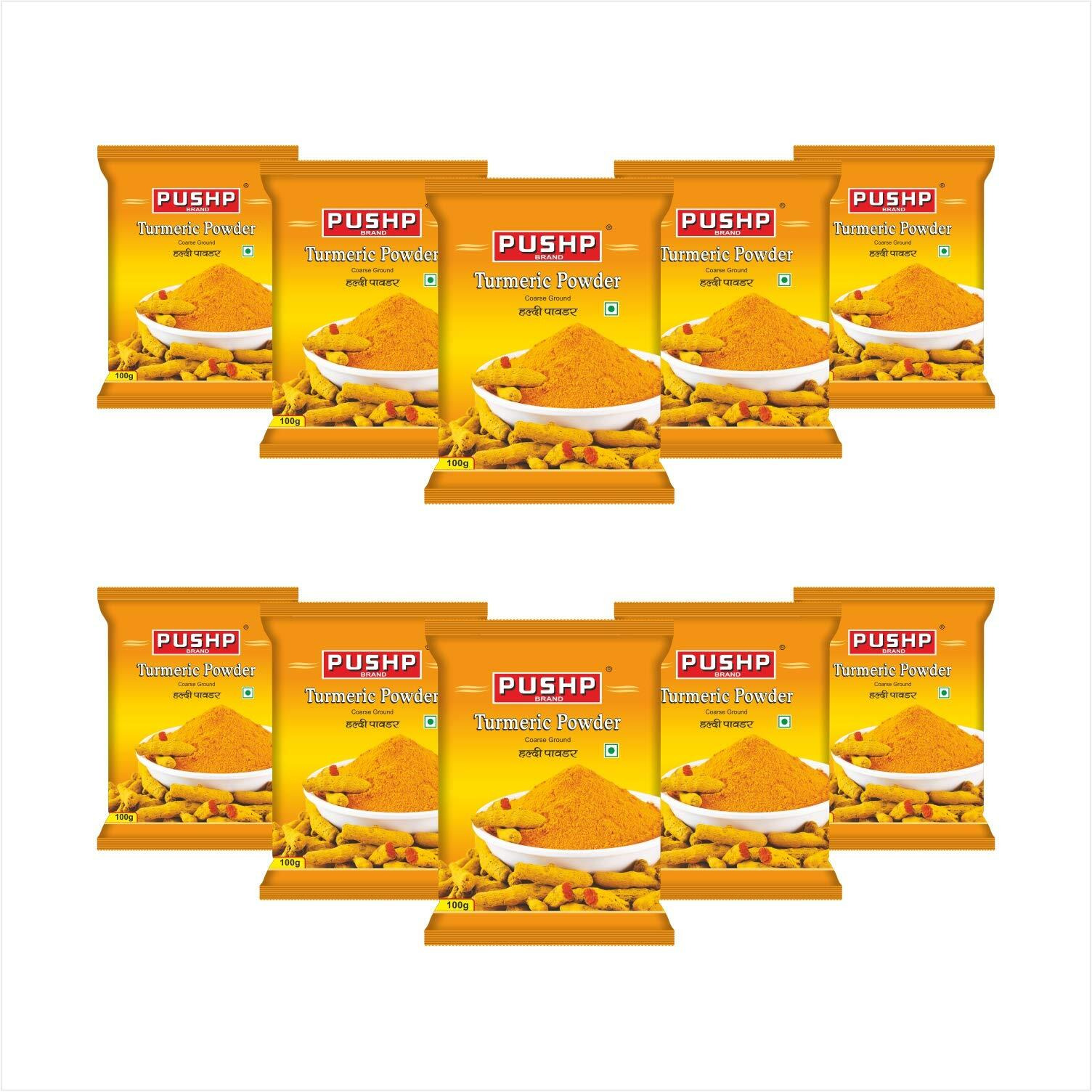 Pushp Brand Turmeric Powder Pouch (100gm pack) (Pack of 10)
