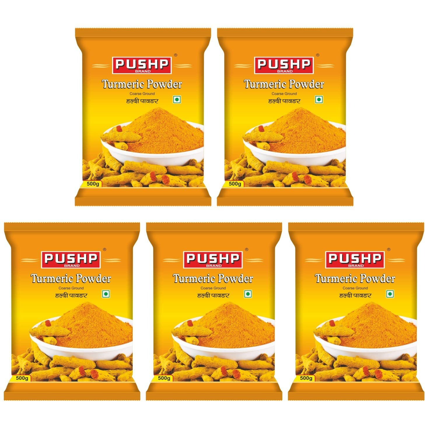 Pushp Brand Turmeric Powder Pouch (500gm pack) (Pack of 5)