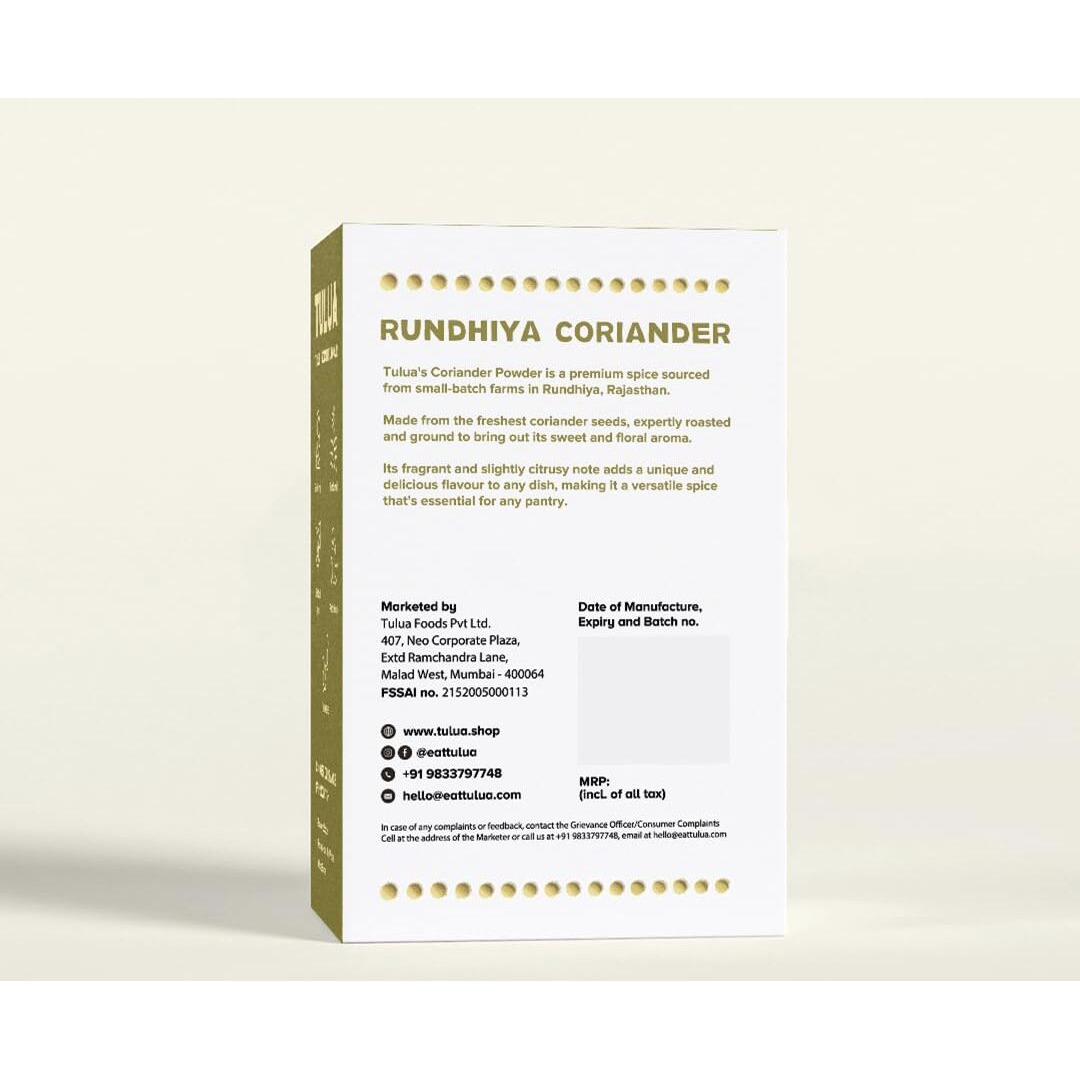 Tulua Coriander Premium Powder (Dhaniya) - 100gm Each Pack of 3 | Naturally Processed and Grounded with Natural Oils | 100% Natural and Organic | Made with Freshest Coriander Seeds