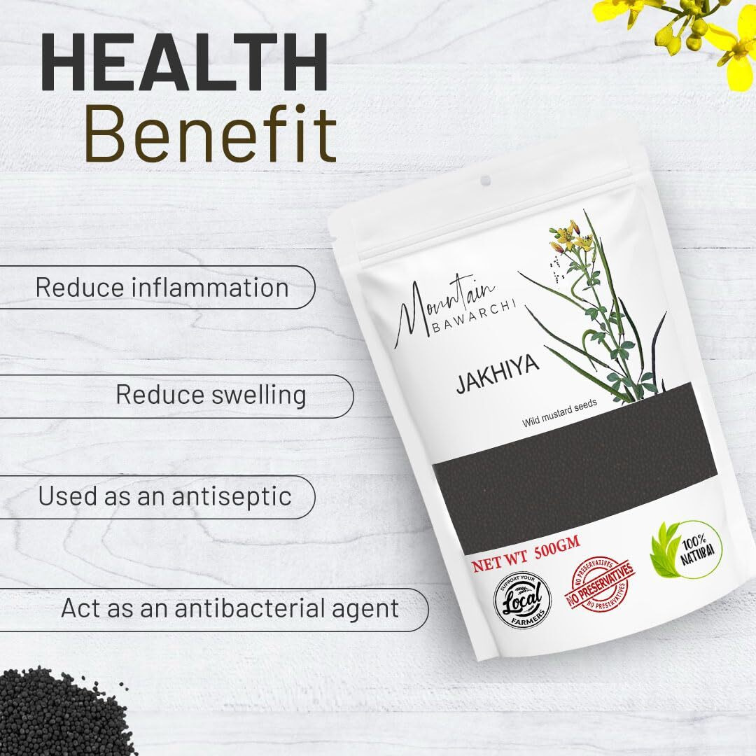 Mountain Bawarchi Jakhiya - 2 Kg | Black Jakhiya Seeds | Wild Mustard Seed | Rai Seeds | 500g, Pack of 4