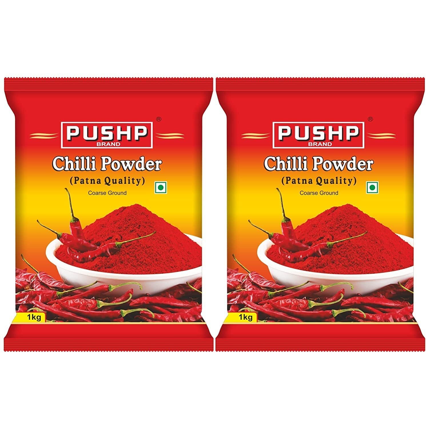 Pushp Brand Coarse Ground Red Chilli Powder (1kg Pack of 2)