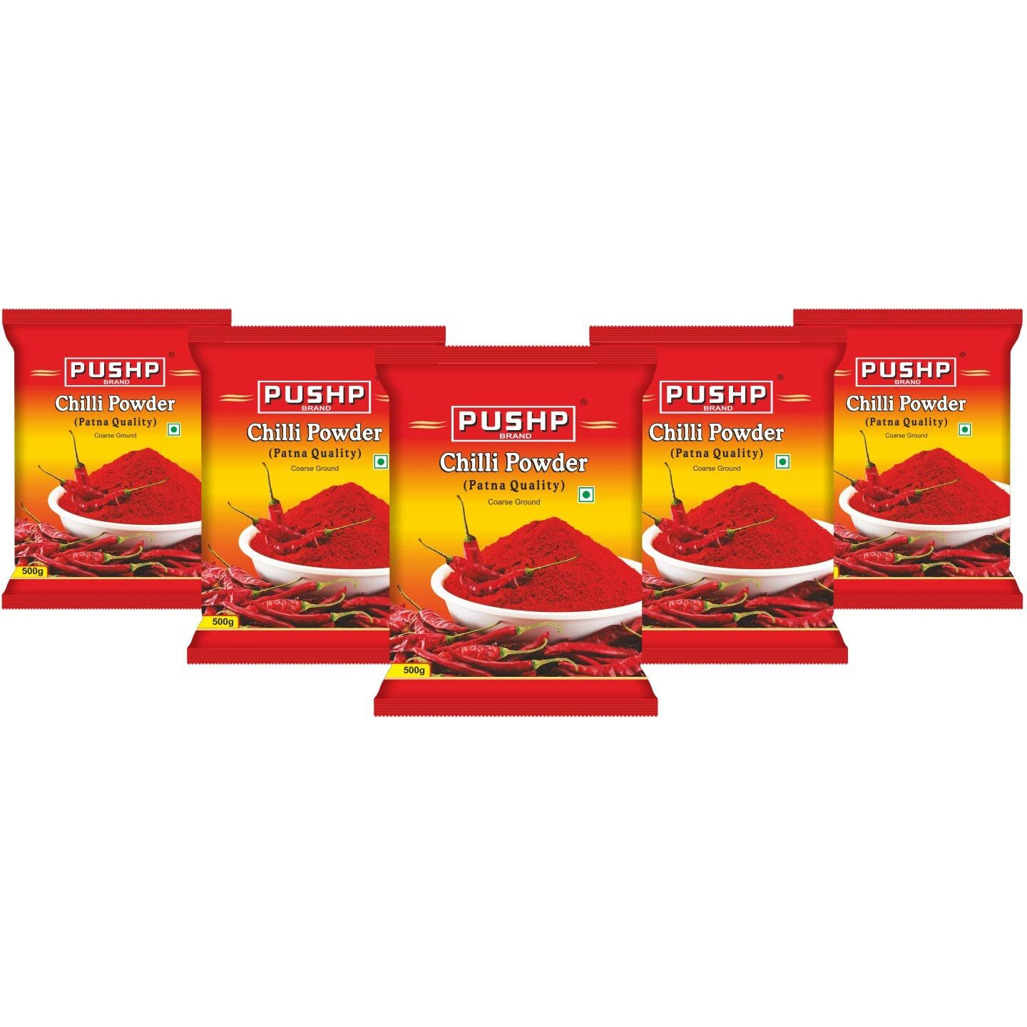 Pushp Brand Coarse Ground Red Chilli Powder (500g Pack of 5)