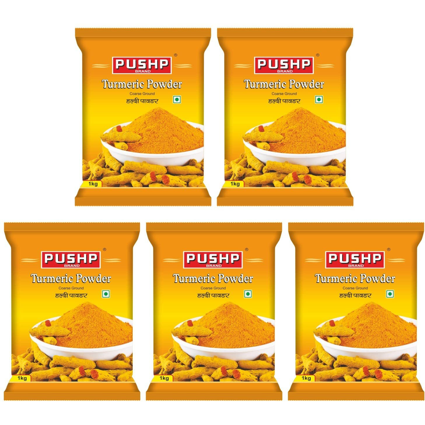 Pushp Brand Turmeric Powder Pouch (1kg pack) (Pack of 5)