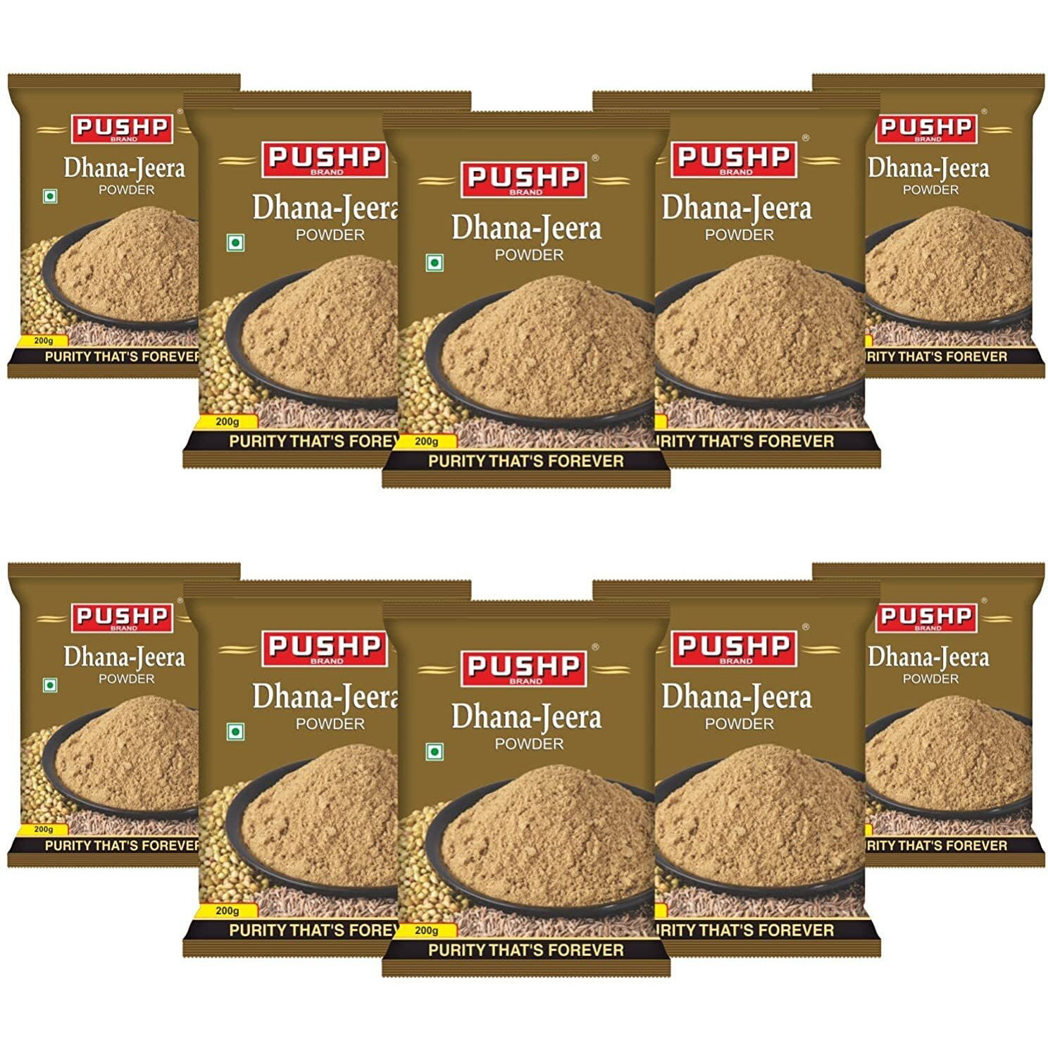 Pushp Brand Dhana Jeera Powder Pouch (200g pack) (Pack of 10)