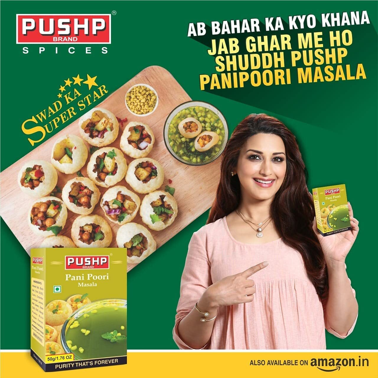 Pushp Brand Panipuri Masala Box (Pack of 10, 50g in each pack)