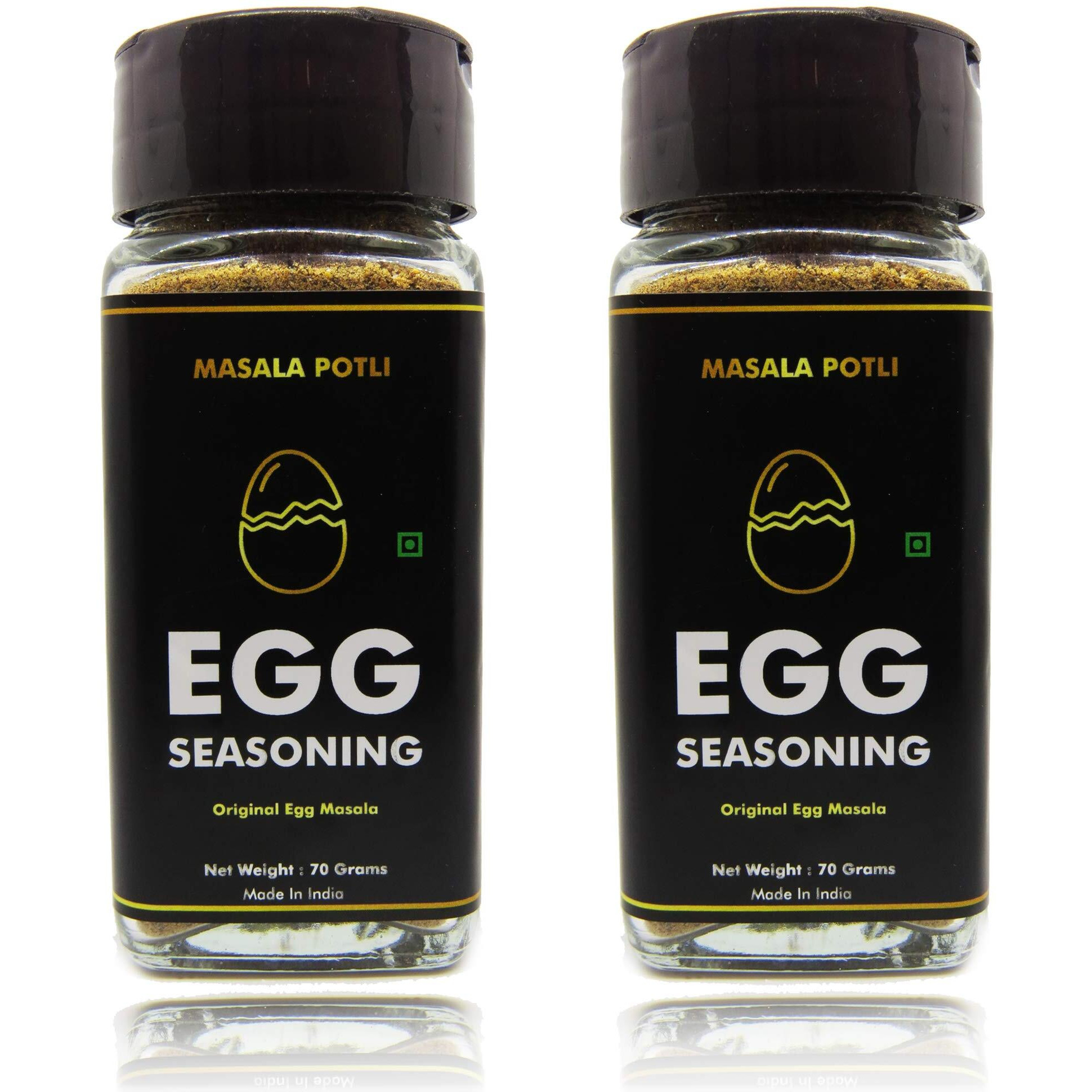 MASALA POTLI Egg Seasoning Sprinkles Masala for Boiled Egg, Scrambled Egg Pack of 2 | (Glass Sprinkler Jar, 70 Grams Each)